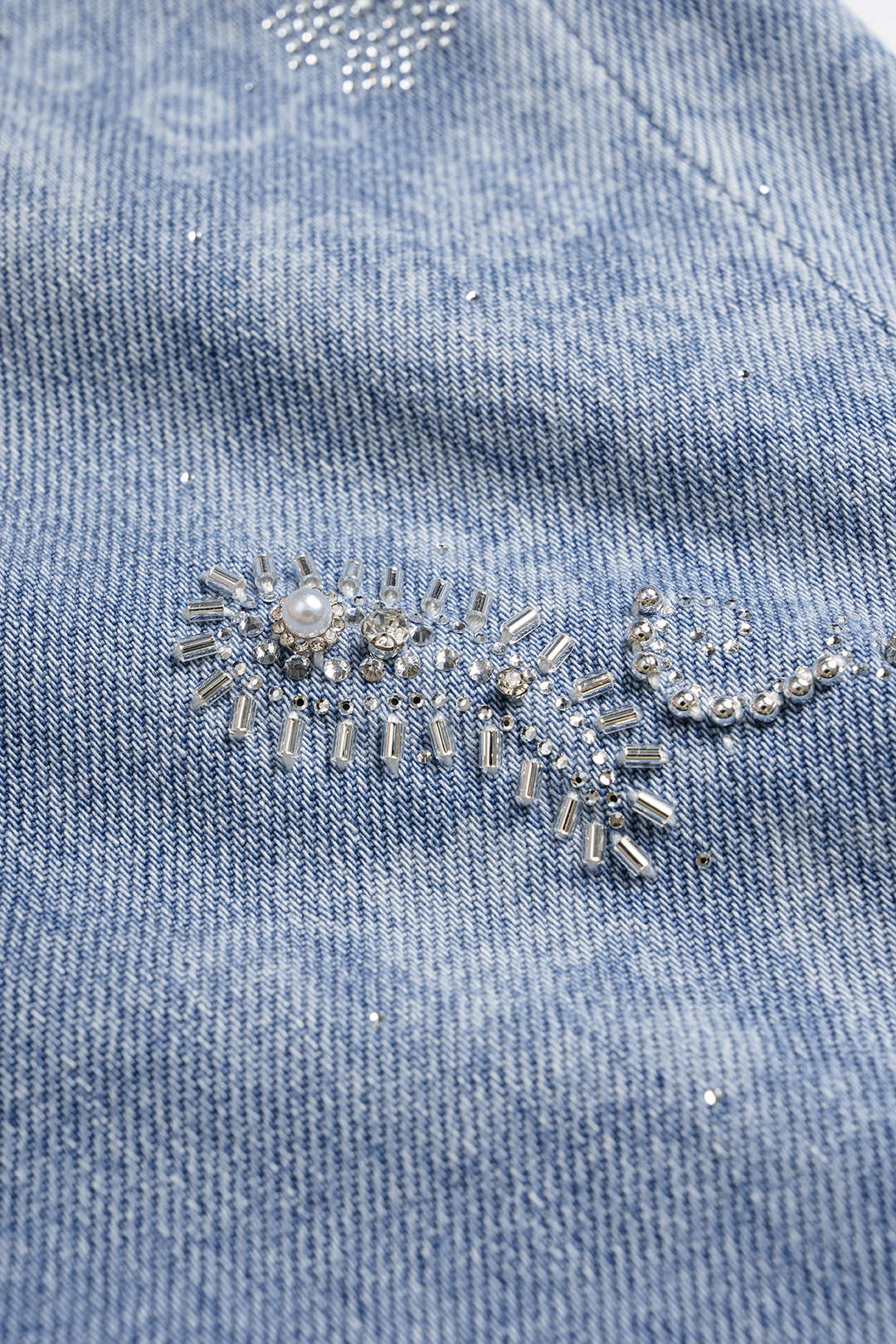 Denim Artistic Print Rhinestone Straight Leg Jeans - Image 4