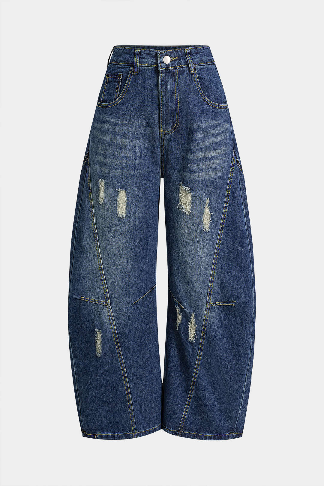 Denim Frayed Pocket Wide Leg Jeans - Image 5