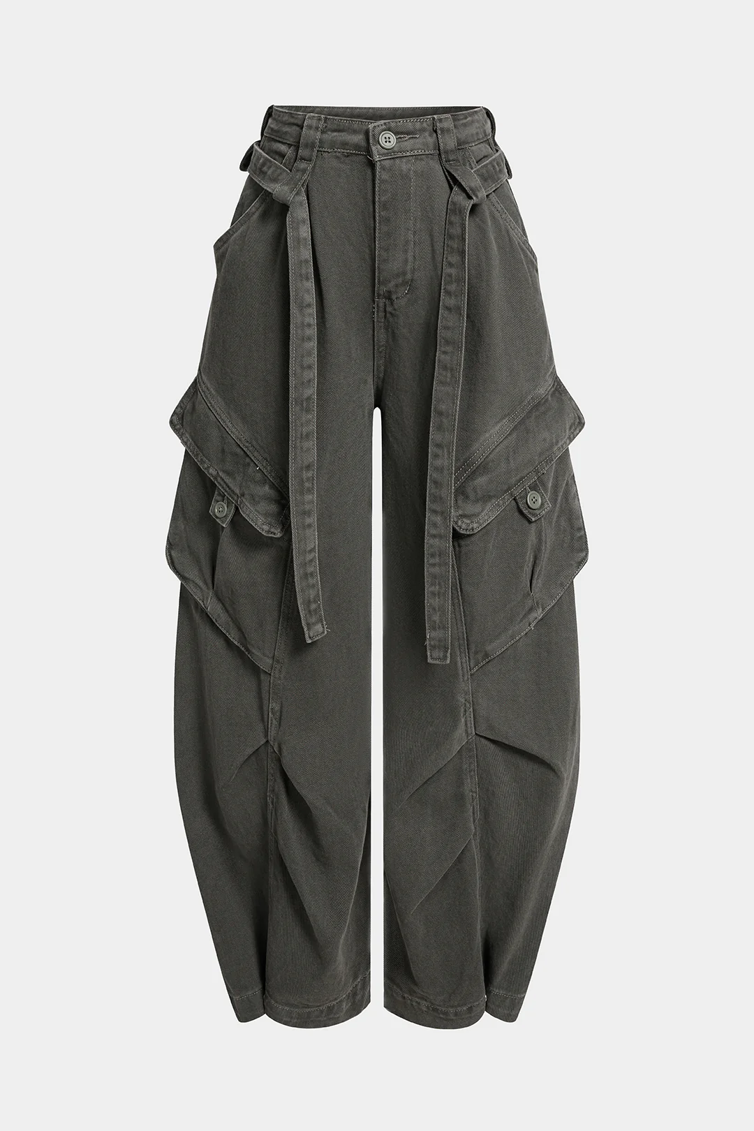 Denim Pocket Belted Wide Leg Jeans - Image 7