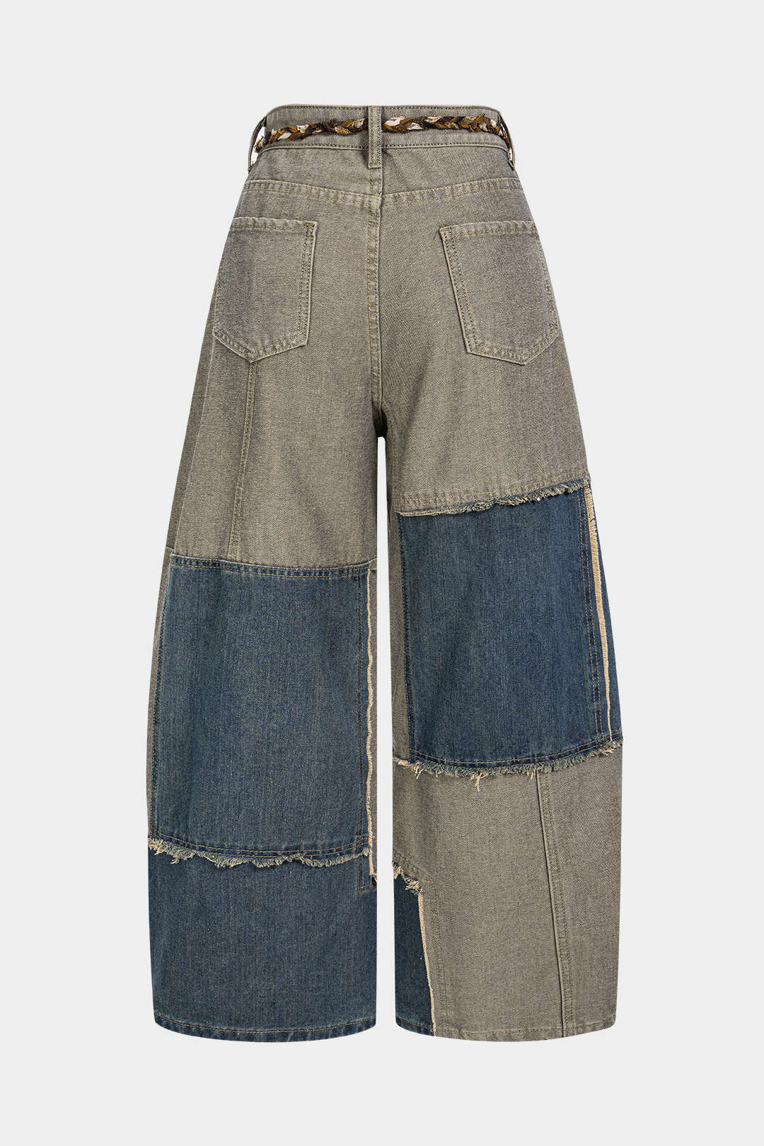 Denim Braided Belted Frayed Pocket Wide Leg Jeans - Image 2