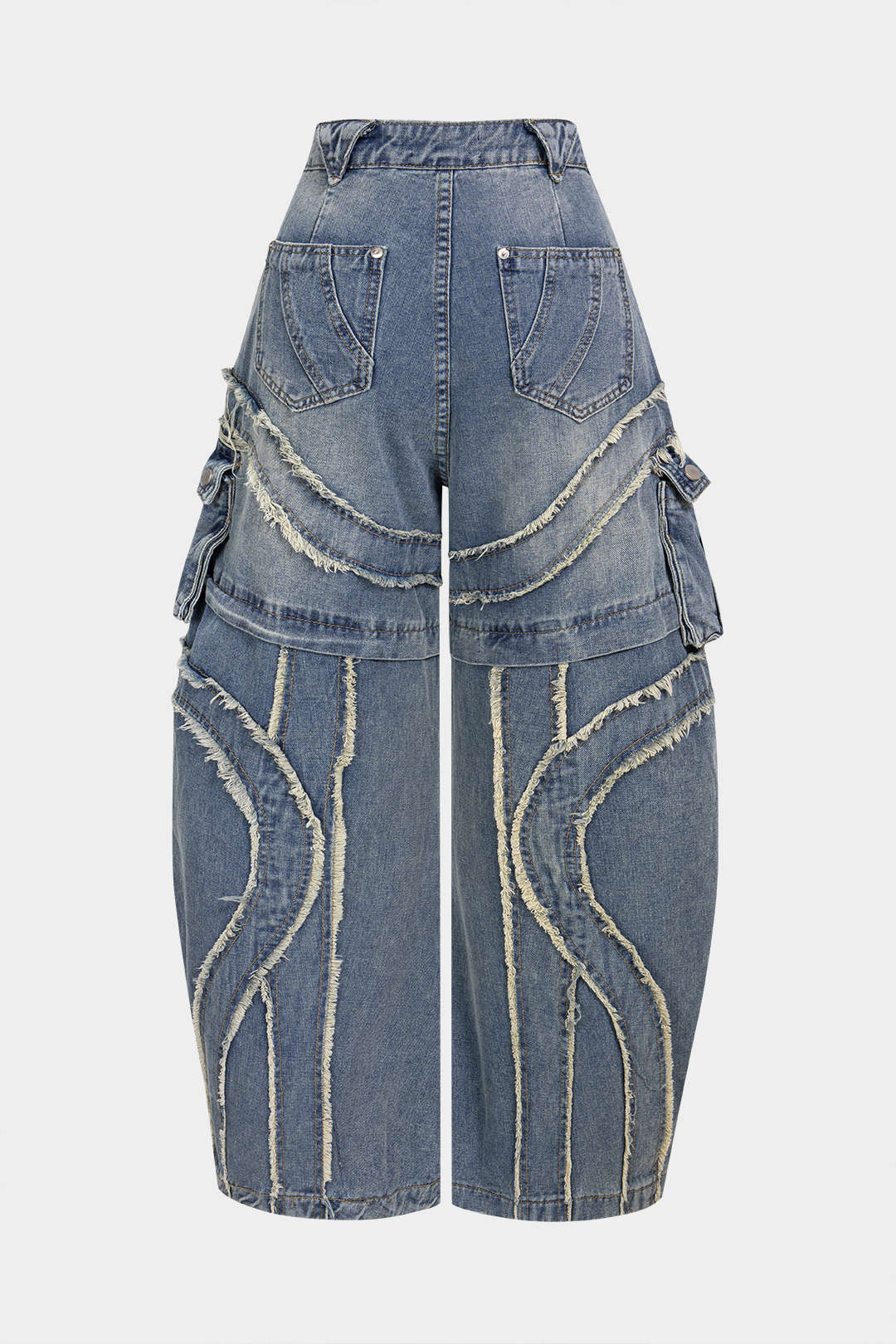 Denim Frayed Wide Leg Jeans - Image 2