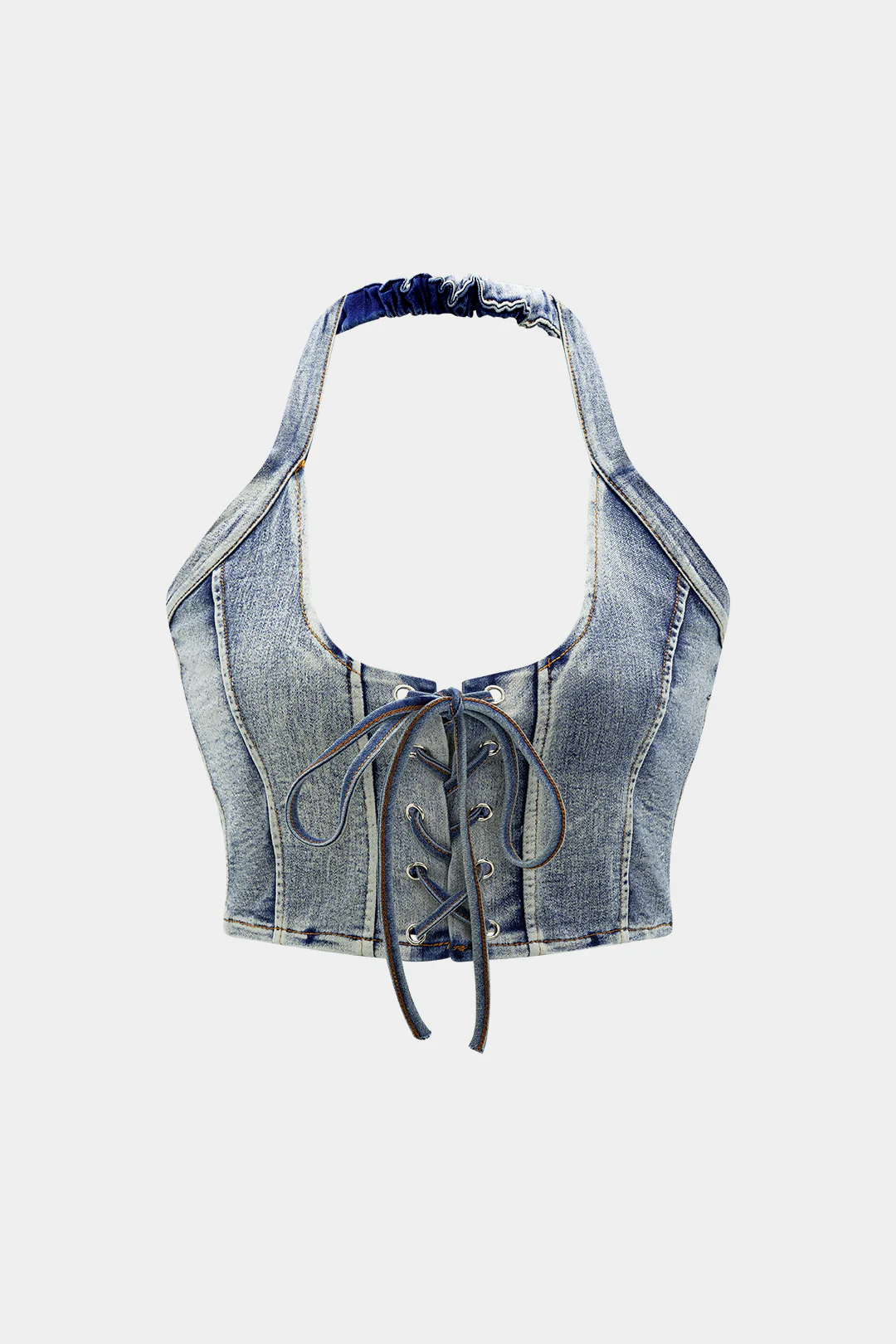 Denim Tie Up Halter And Mini Skirt Set - Image 3