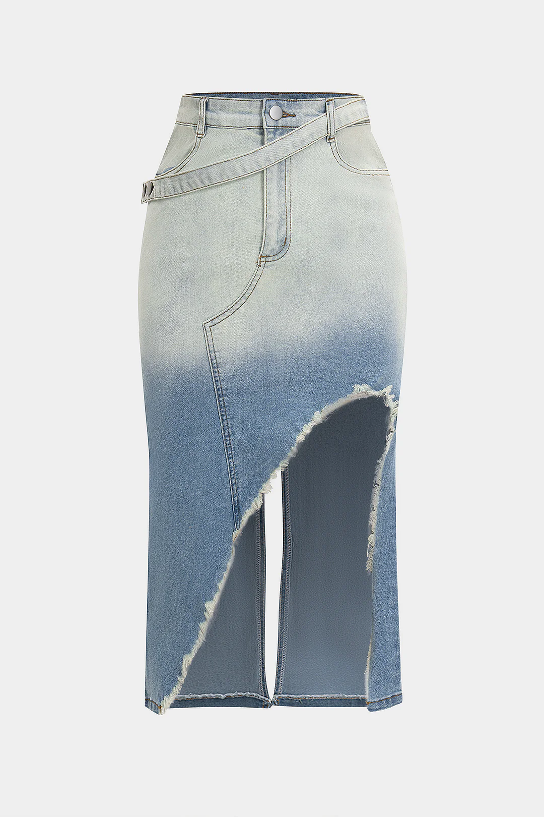 Ruched One Shoulder Asymmetrical Drawstring Top And Denim Washed Button Pocket Slit Skirt Set - Image 4