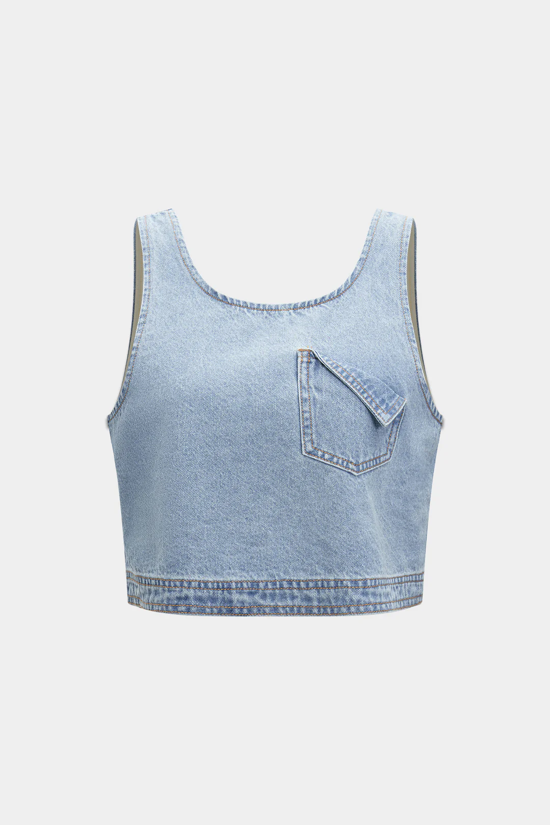 Denim Pocket Tank Top And Drawstring Shorts Set - Image 2