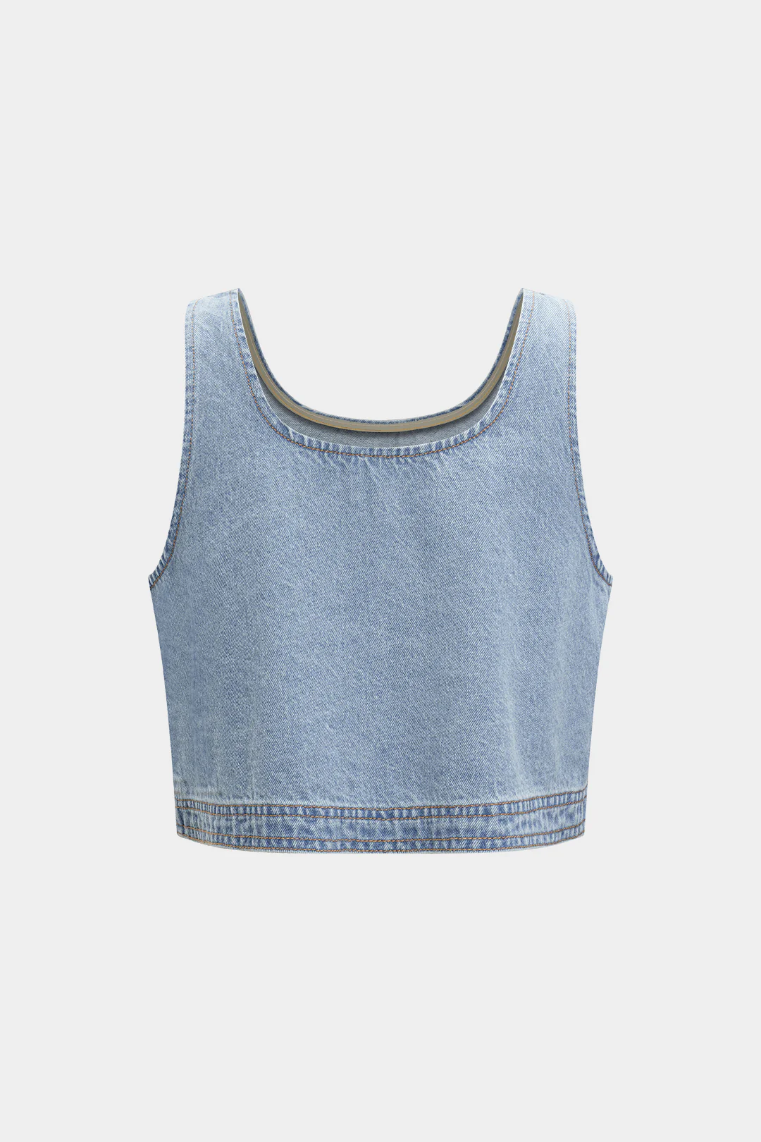 Denim Pocket Tank Top And Drawstring Shorts Set - Image 3