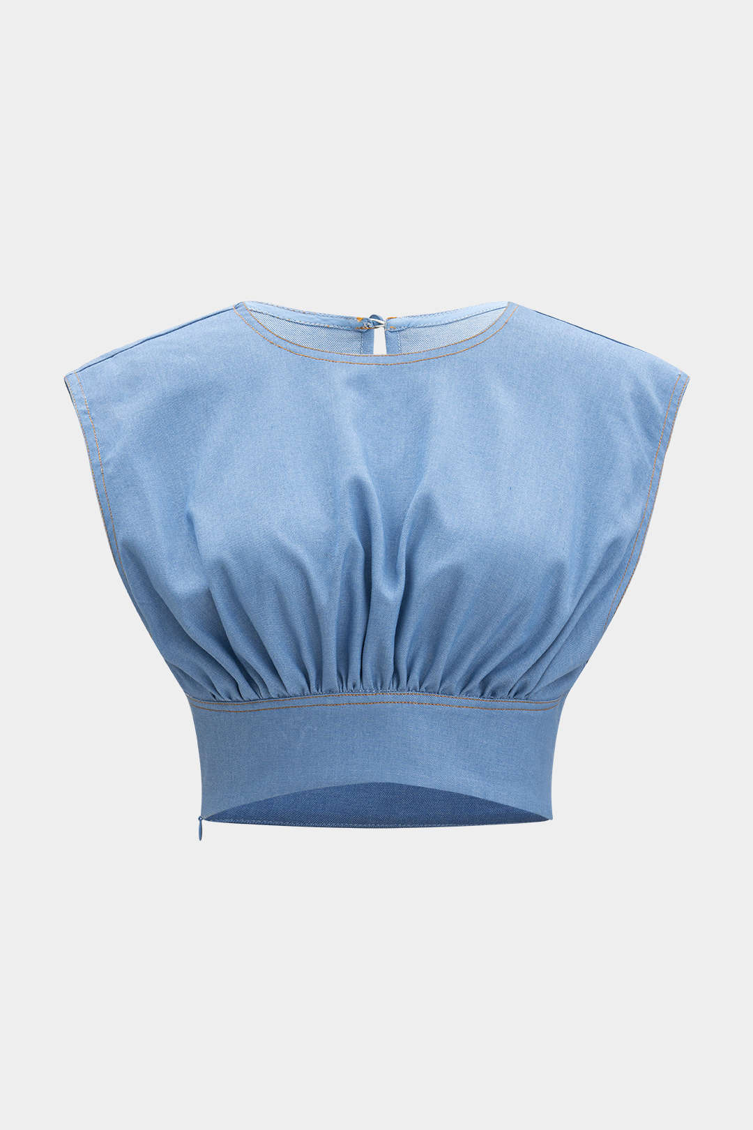 Denim Ruched Tank Top And Zipper Detail Shorts Set - Image 3