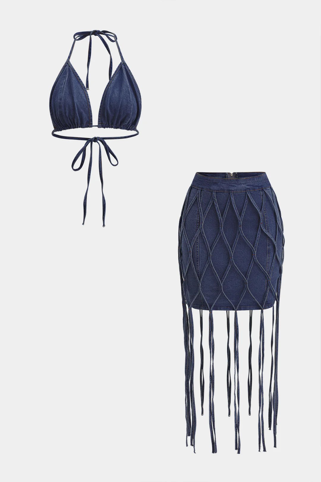 Denim Bra Top And Tie-Up Skirt Set - Image 5