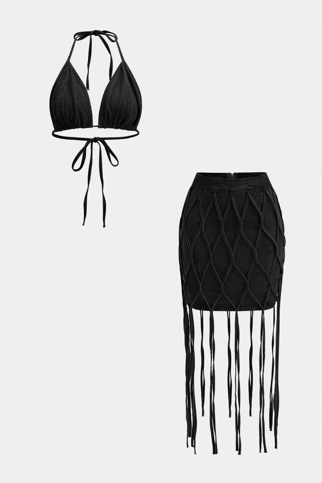 Denim Bra Top And Tie-Up Skirt Set - Image 6