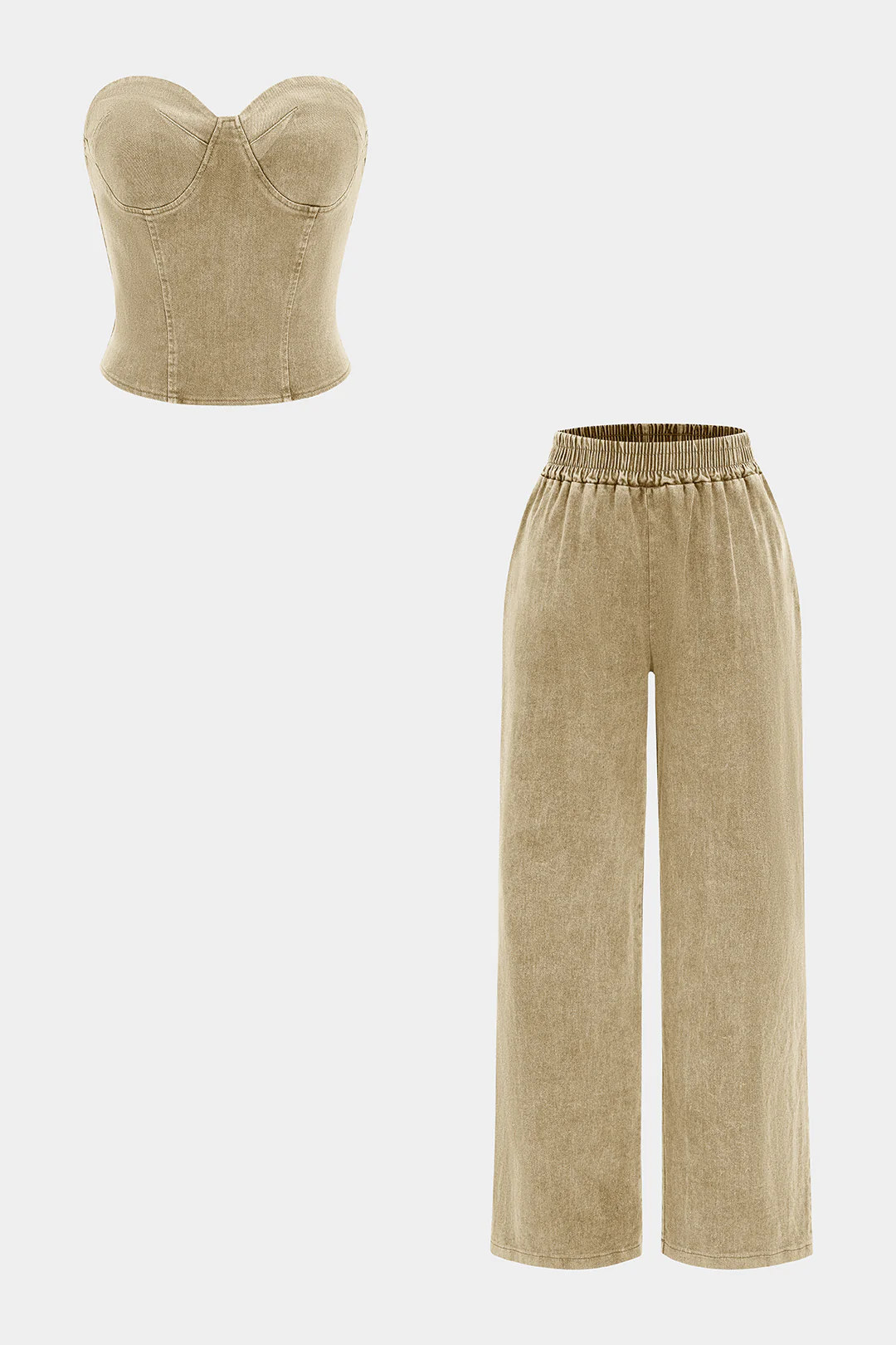 Denim Zipper Tube Top And Jeans Set - Image 5