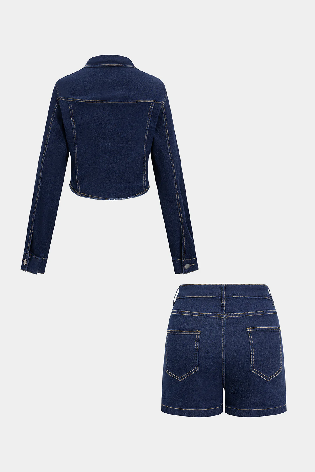 Denim Metallic Buckle Frayed Outerwear And Shorts Suit - Image 2