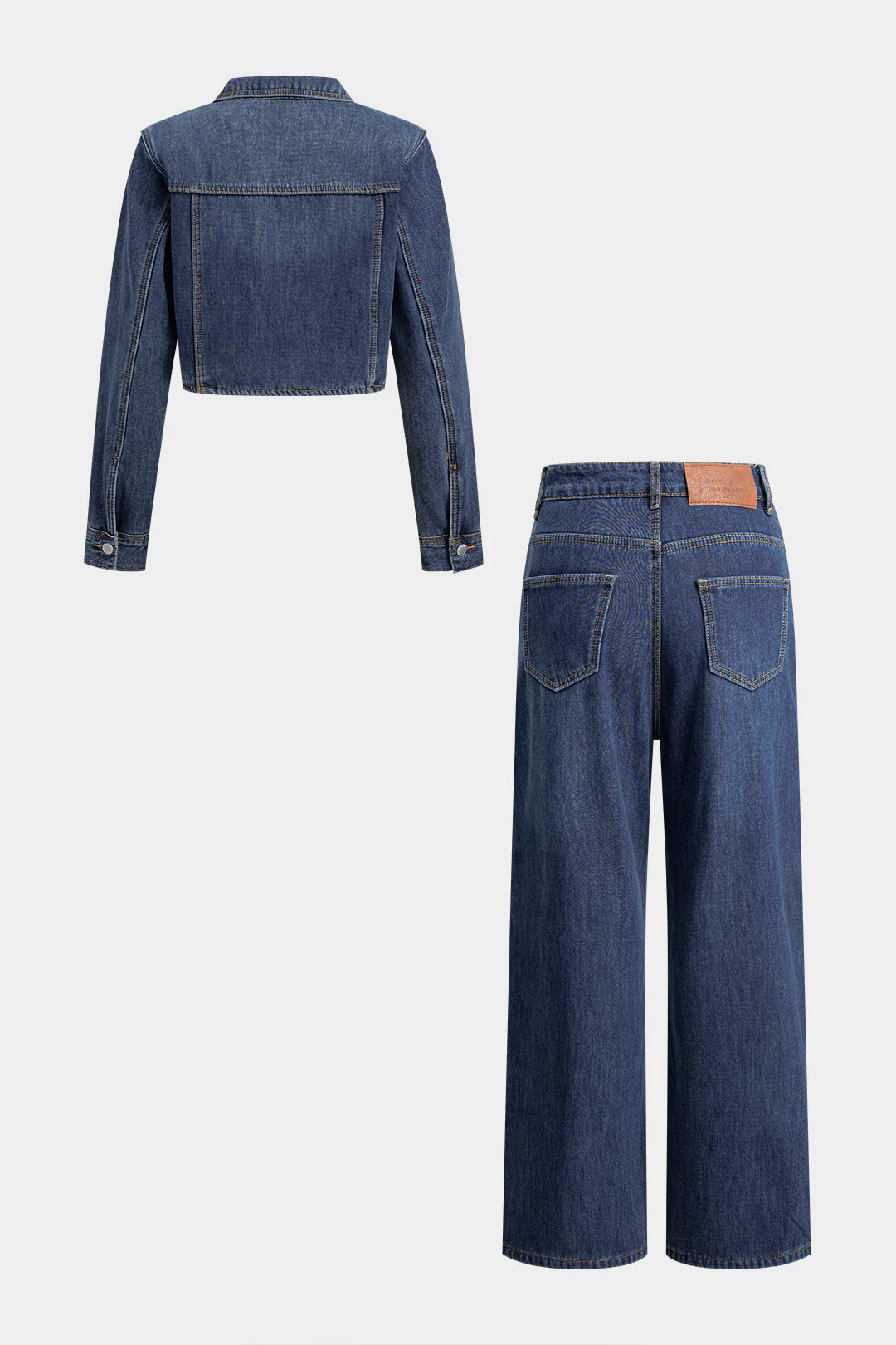 Denim Button Long-Sleeve Top And High Waist Asymmetrical Jeans Set - Image 2