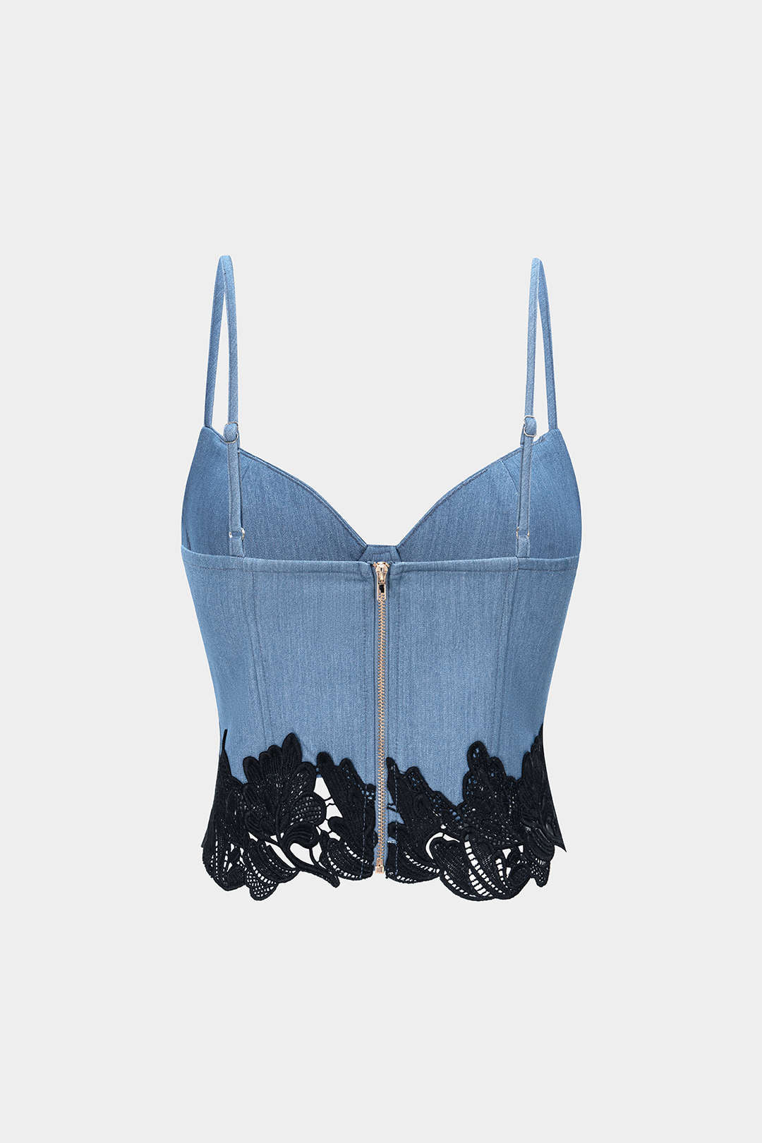 Denim Lace Trim Zipper Cami Top - Image 2