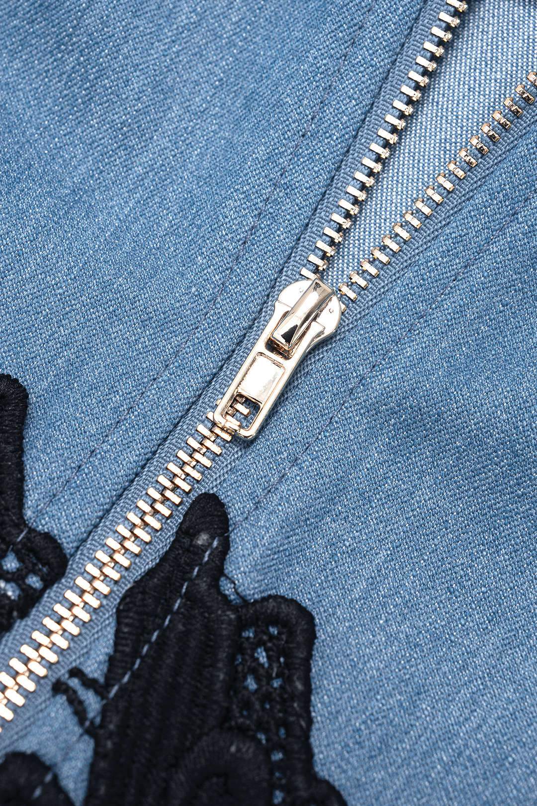 Denim Lace Trim Zipper Cami Top - Image 3