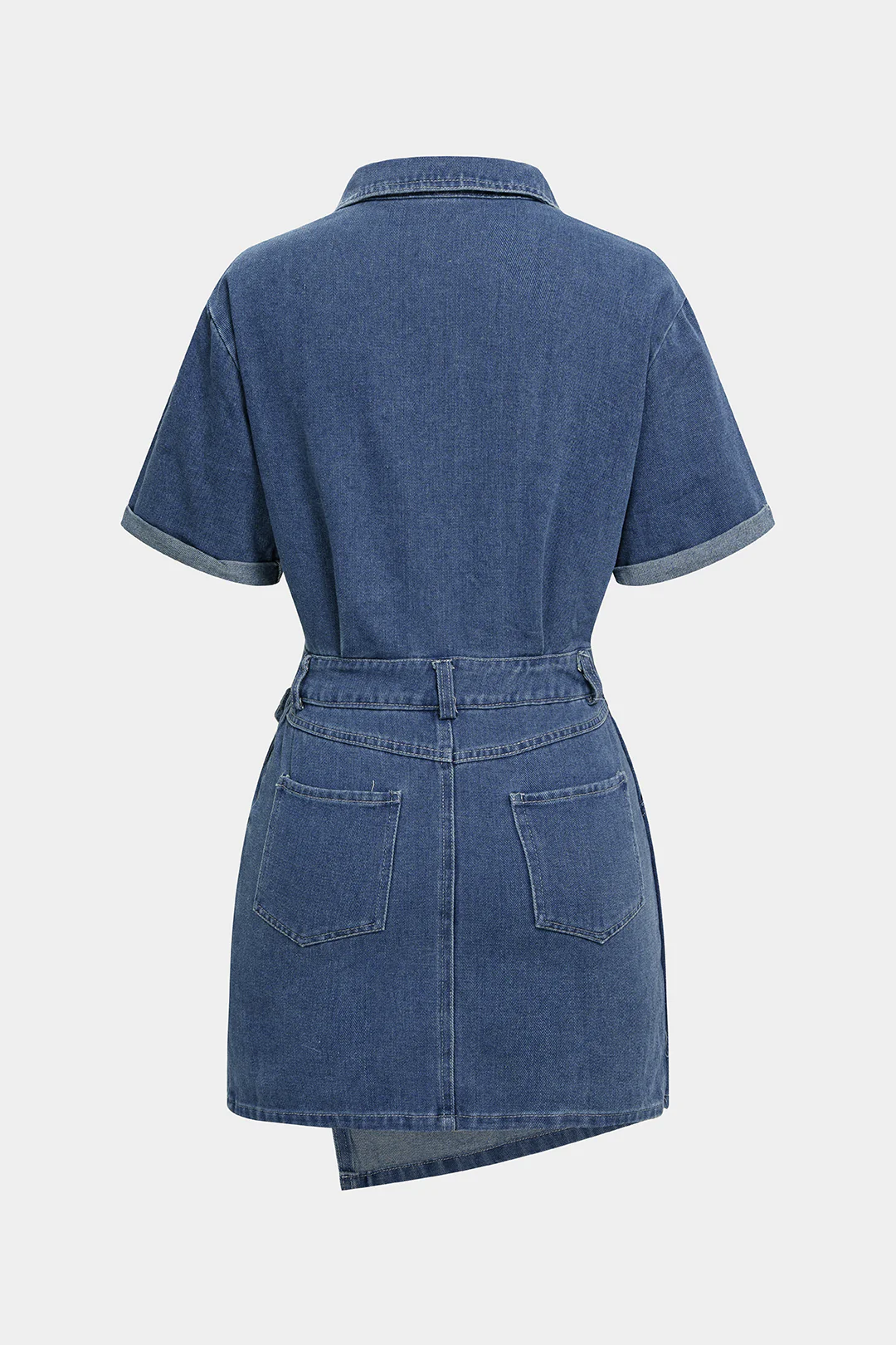 Denim Button Asymmetrical Short Sleeve Dress - Image 2
