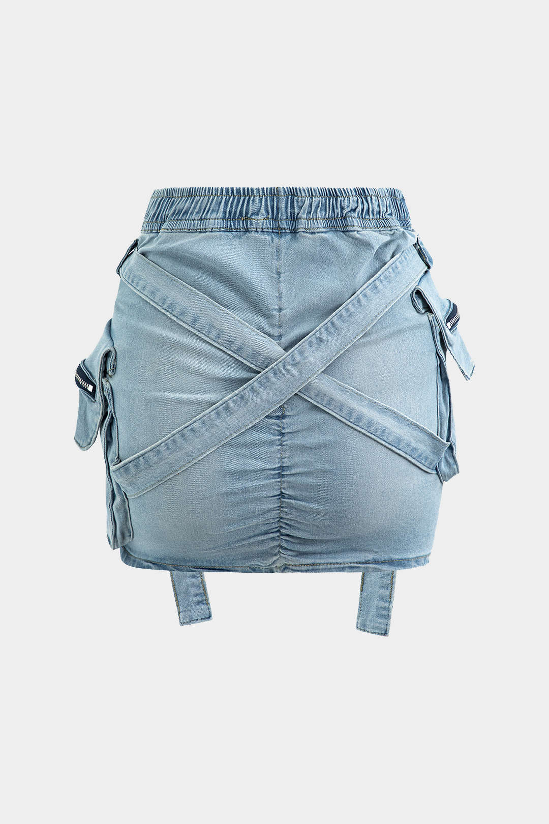 V-waist Buckle Flap Pocket Denim Cargo Skirt - Image 11