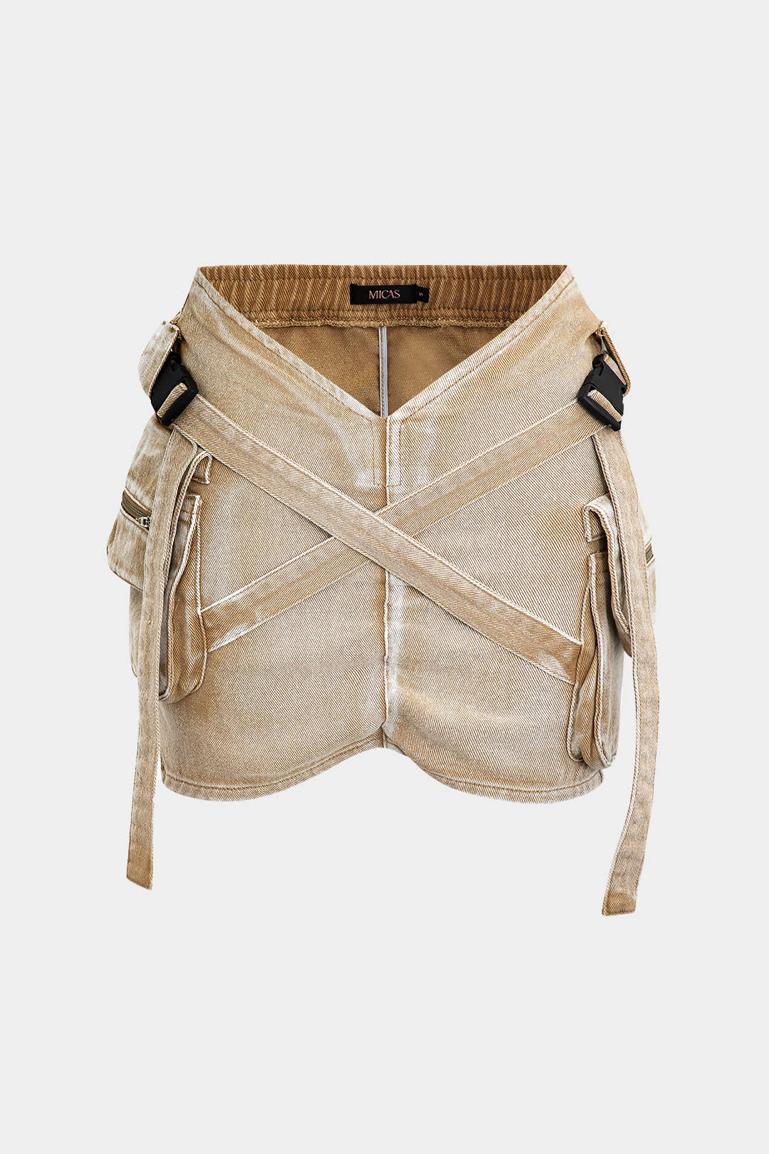 V-waist Buckle Flap Pocket Denim Cargo Skirt - Image 15