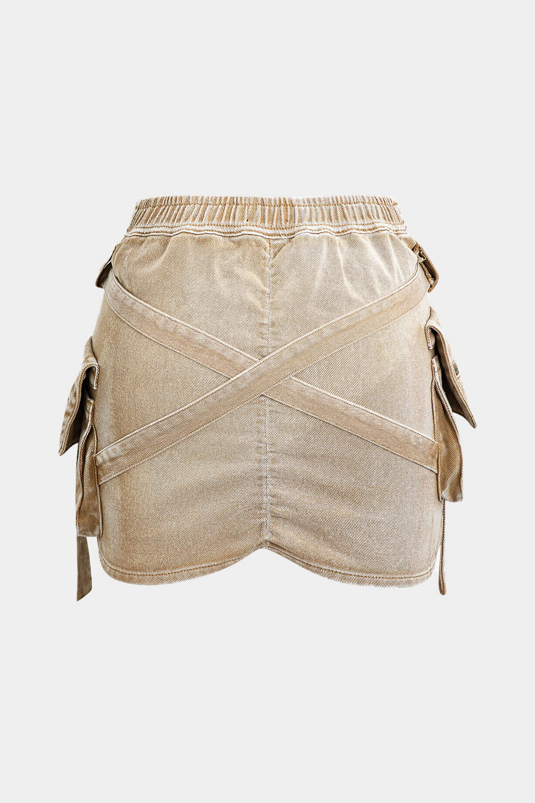 V-waist Buckle Flap Pocket Denim Cargo Skirt - Image 16