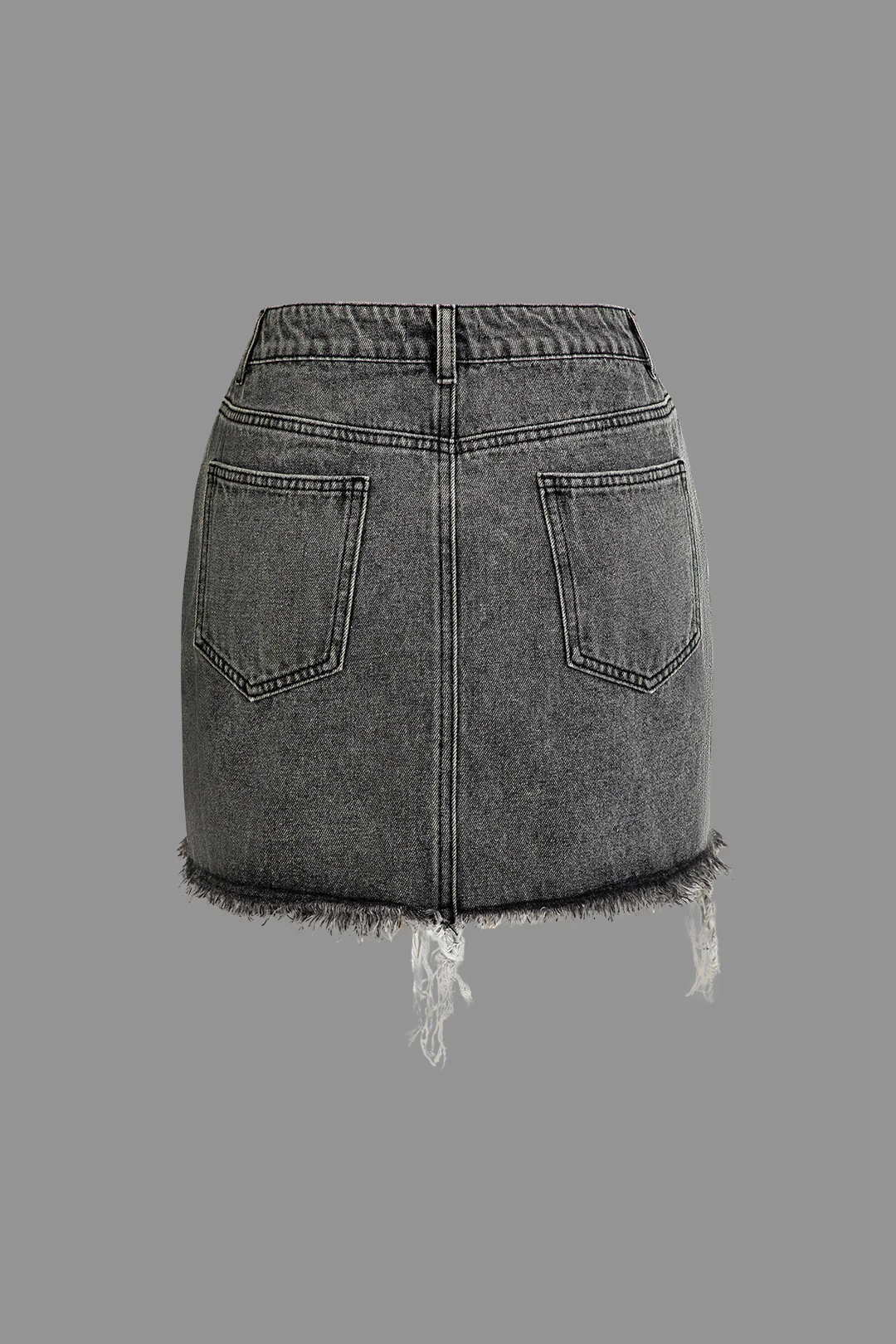 Letter Print Frayed Hem Denim Skirt - Image 2