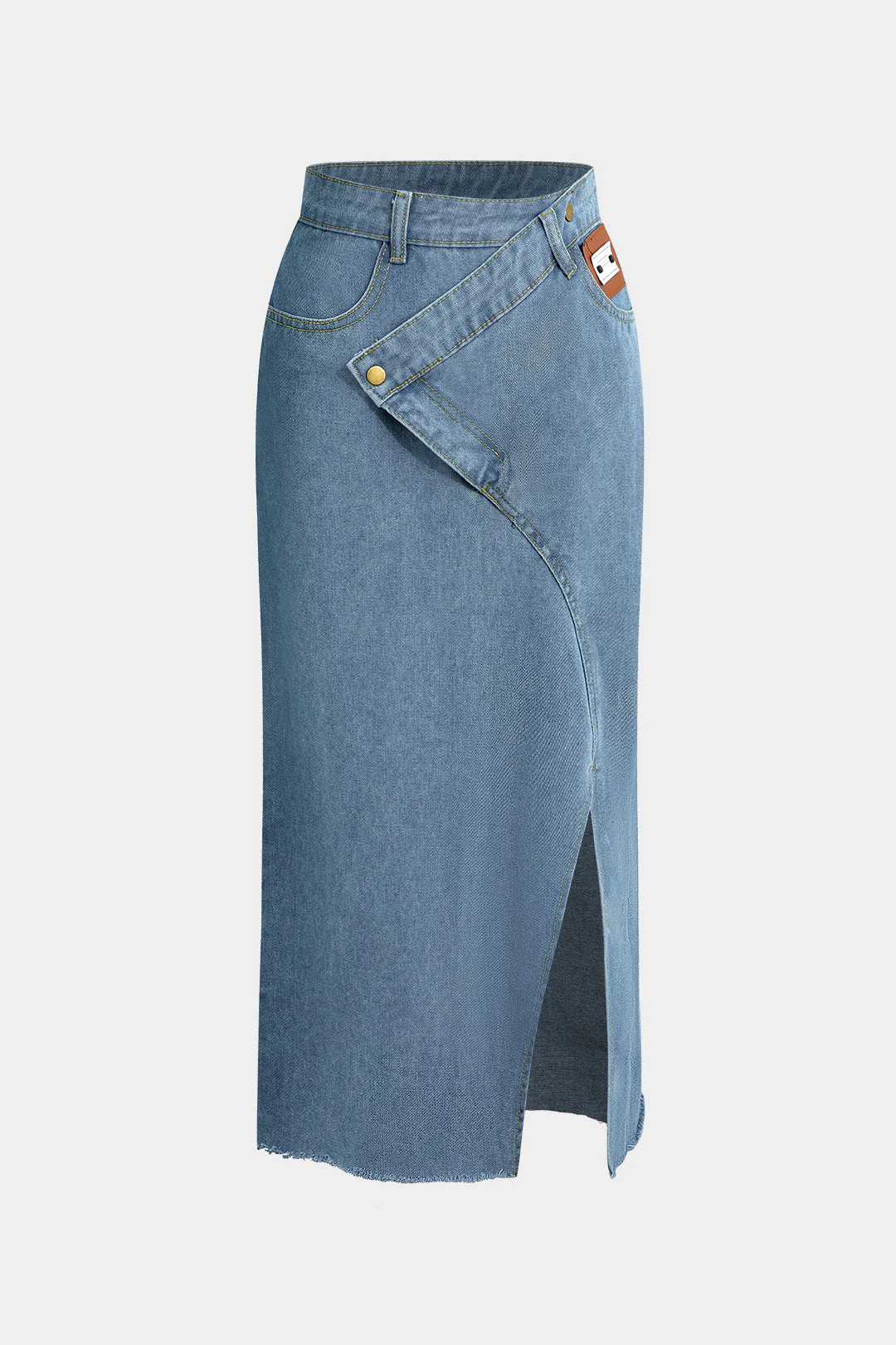 Wrap Split Denim Midi Skirt - Image 5