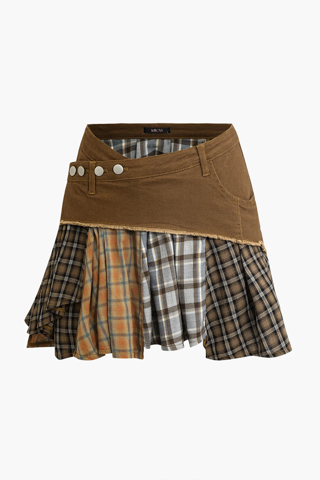Color Block Print Denim Patchwork Mini Skirt - Image 2