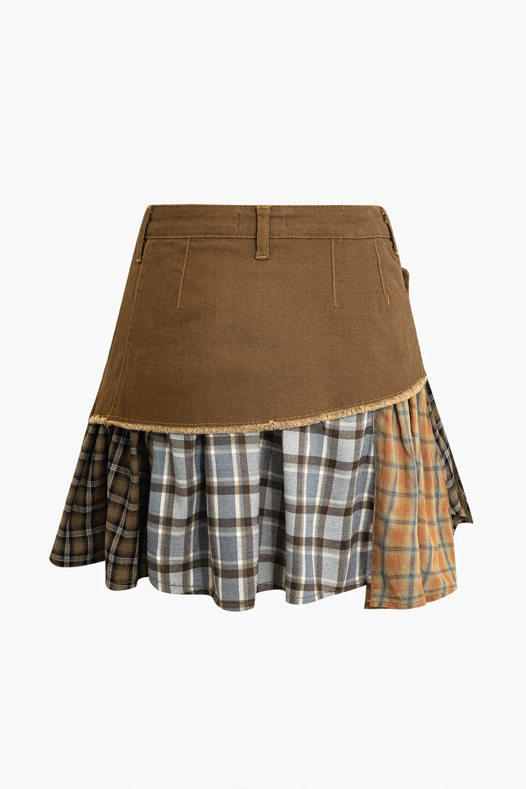 Color Block Print Denim Patchwork Mini Skirt - Image 3