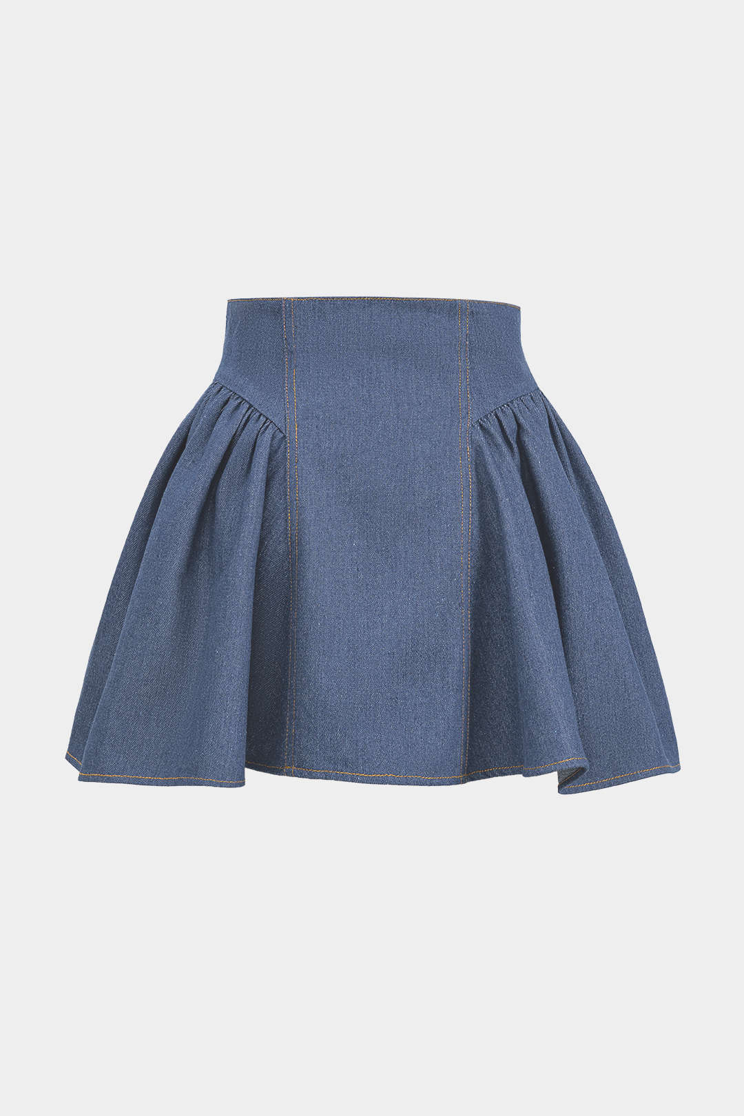 Denim Ruched Button High Waist Skirt - Image 7