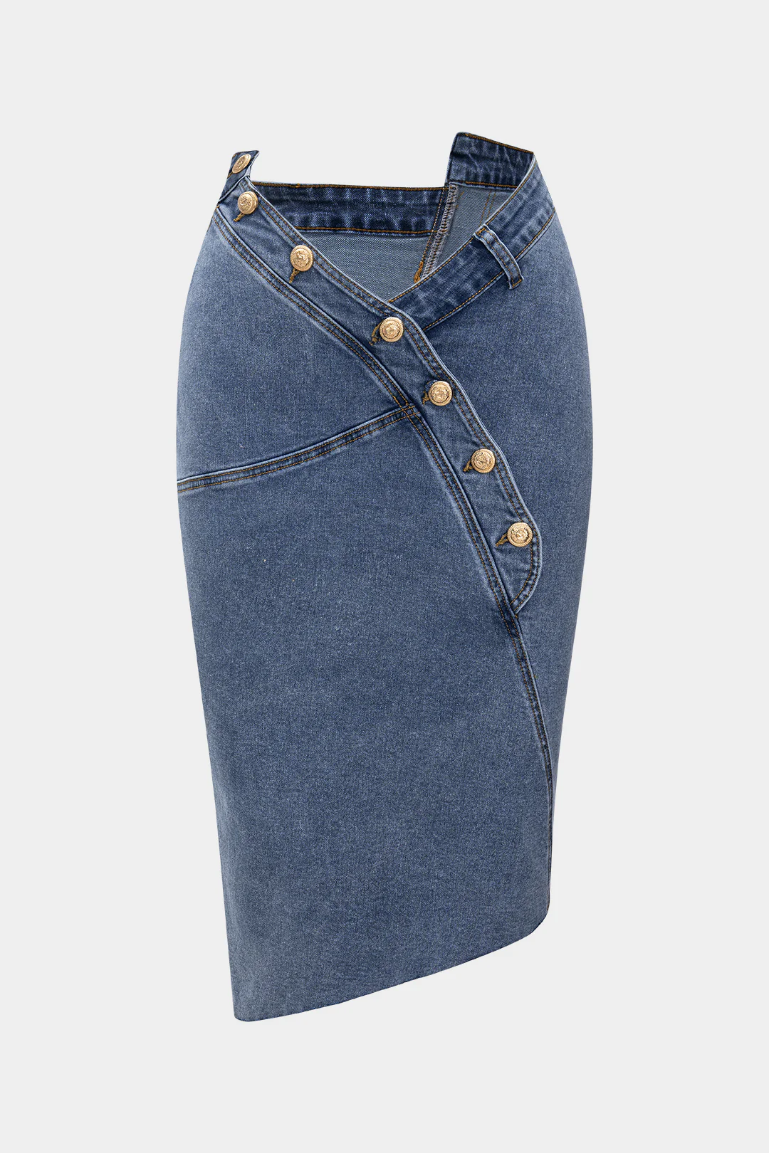 Denim Asymmetry Button Skirt - Image 6