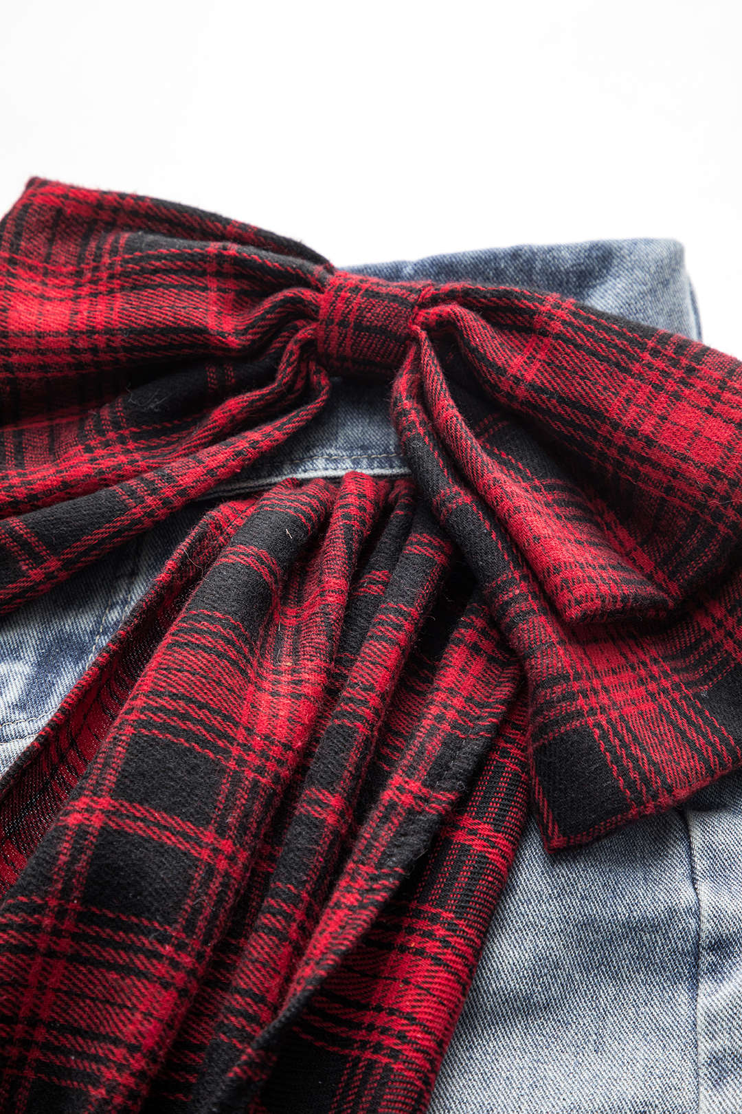 Denim Bow Patchwork Tie-Up Skirt - Image 3