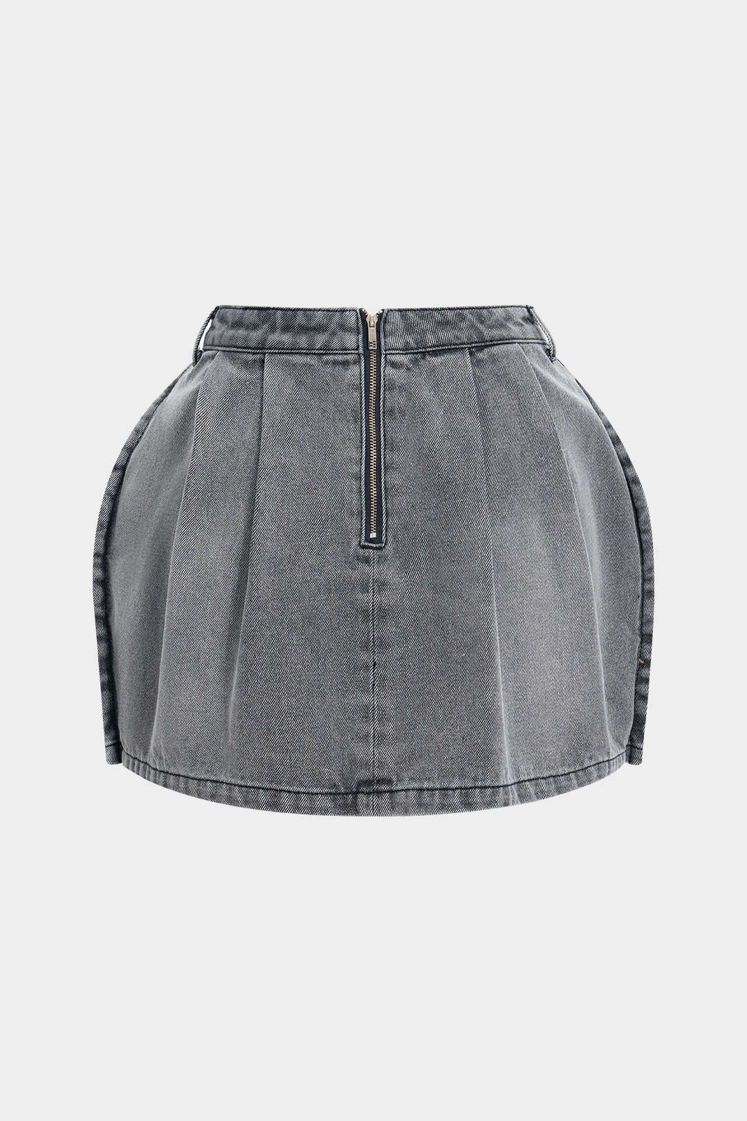 Denim Puff Hem Mini Skirt - Image 10