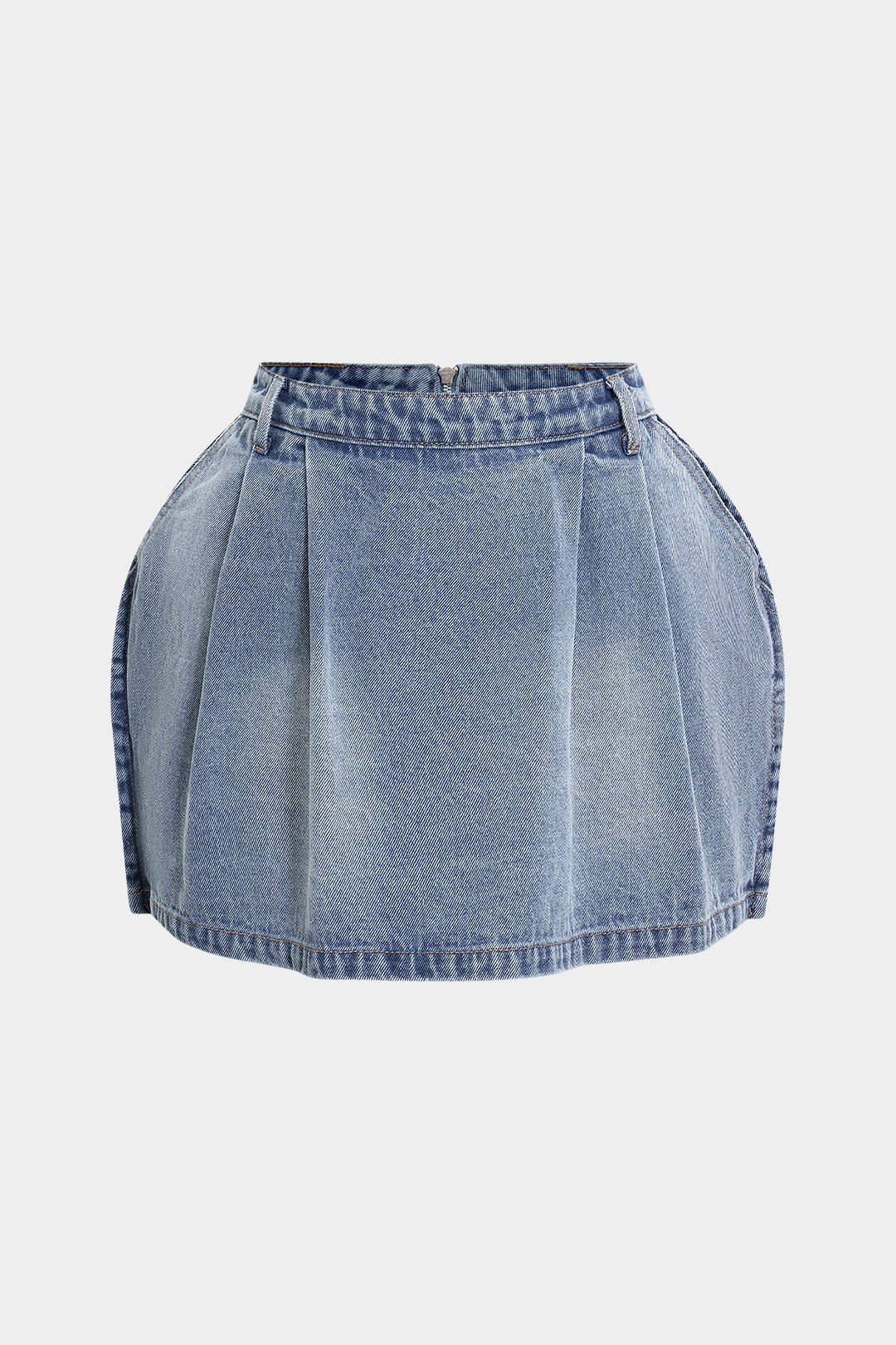 Denim Puff Hem Mini Skirt - Image 14