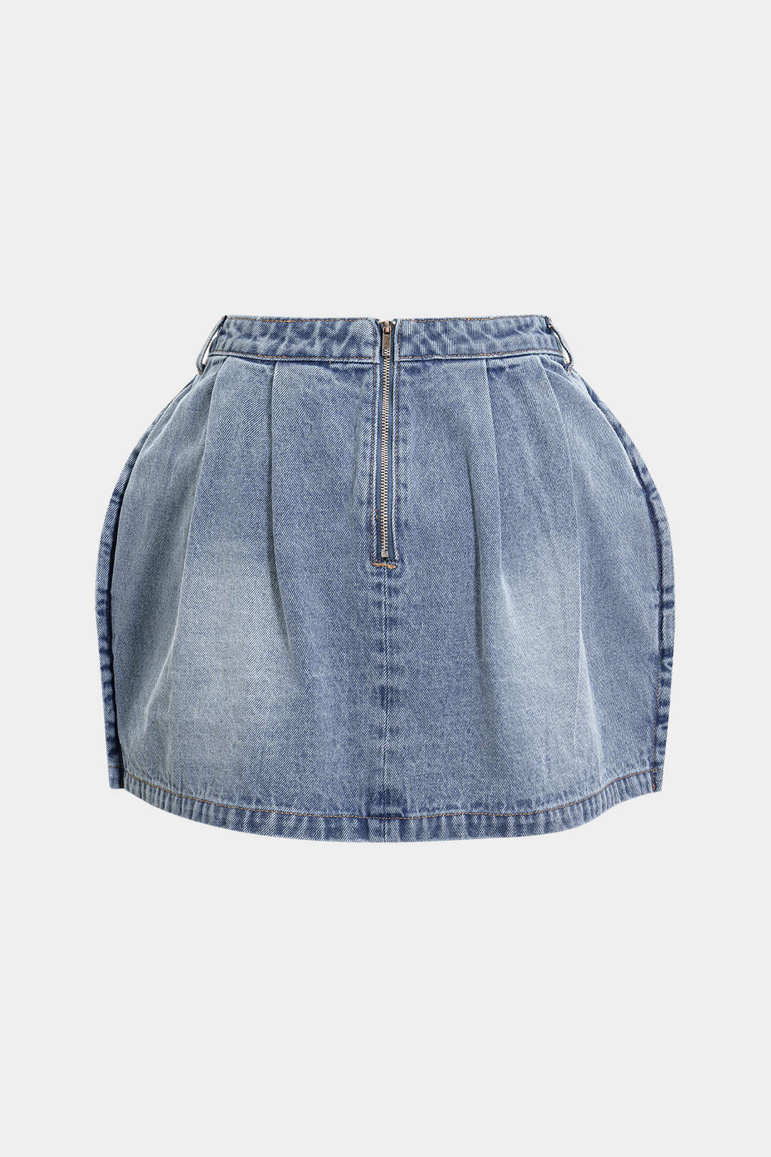 Denim Puff Hem Mini Skirt - Image 15
