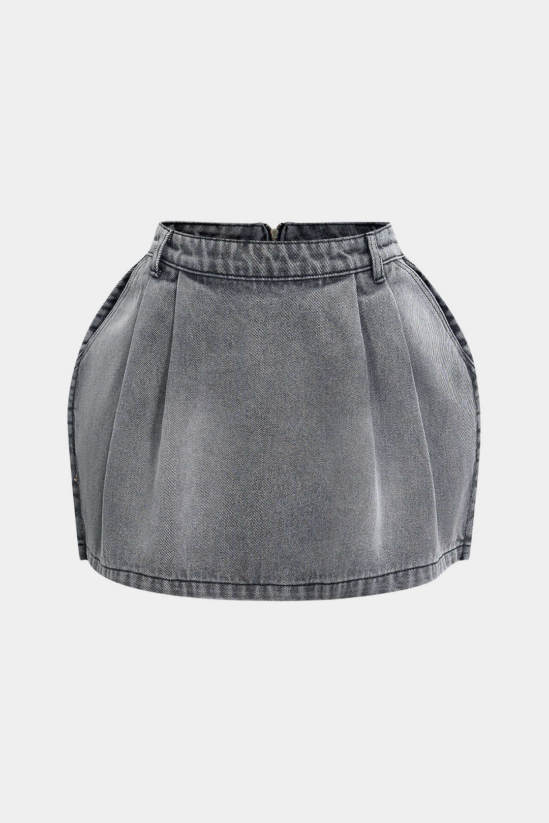 Denim Puff Hem Mini Skirt - Image 9