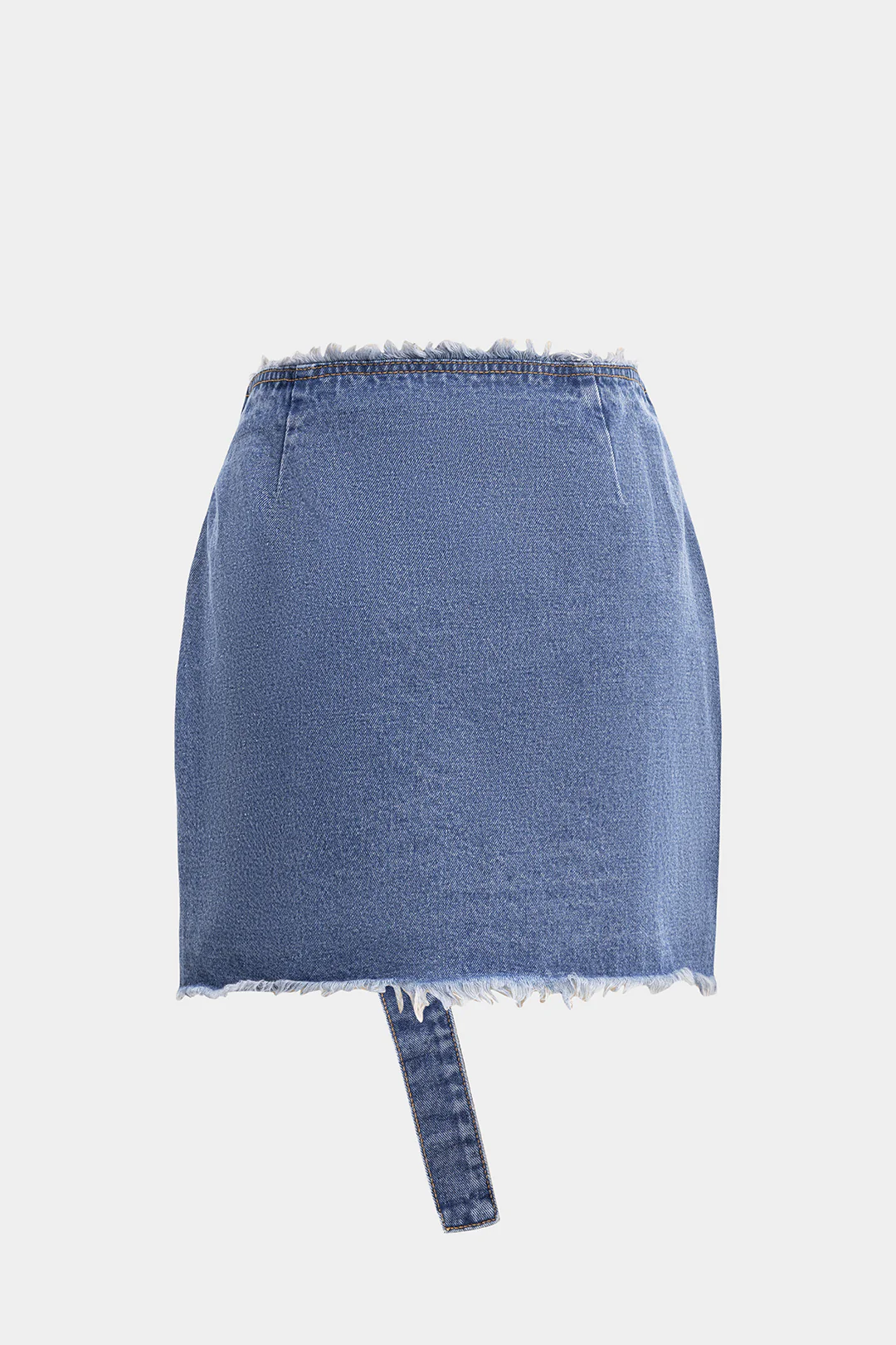 Denim Asymmetrical Pocket Frayed Skirt - Image 2