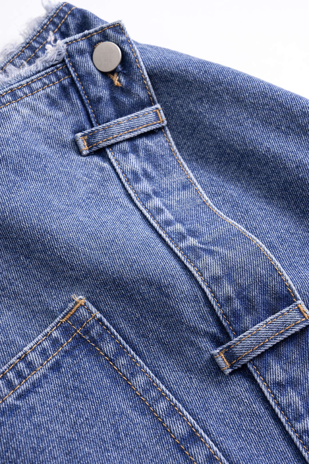 Denim Asymmetrical Pocket Frayed Skirt - Image 3