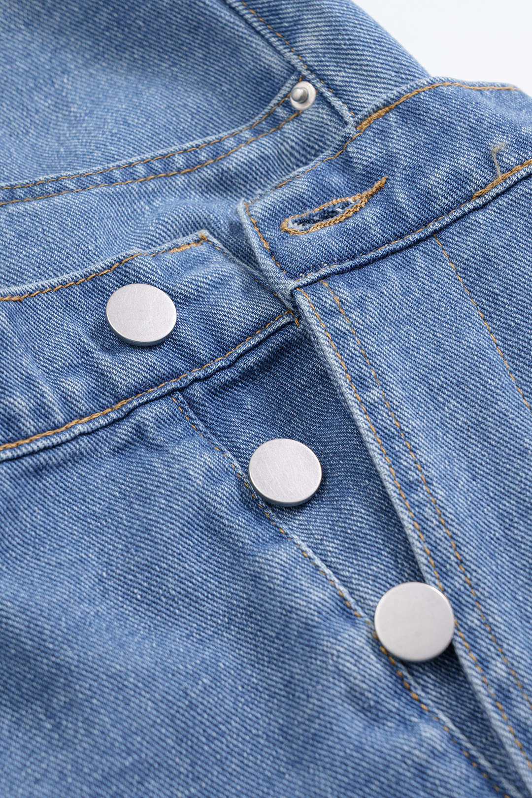 Denim Asymmetrical Pocket Button Skirt - Image 3