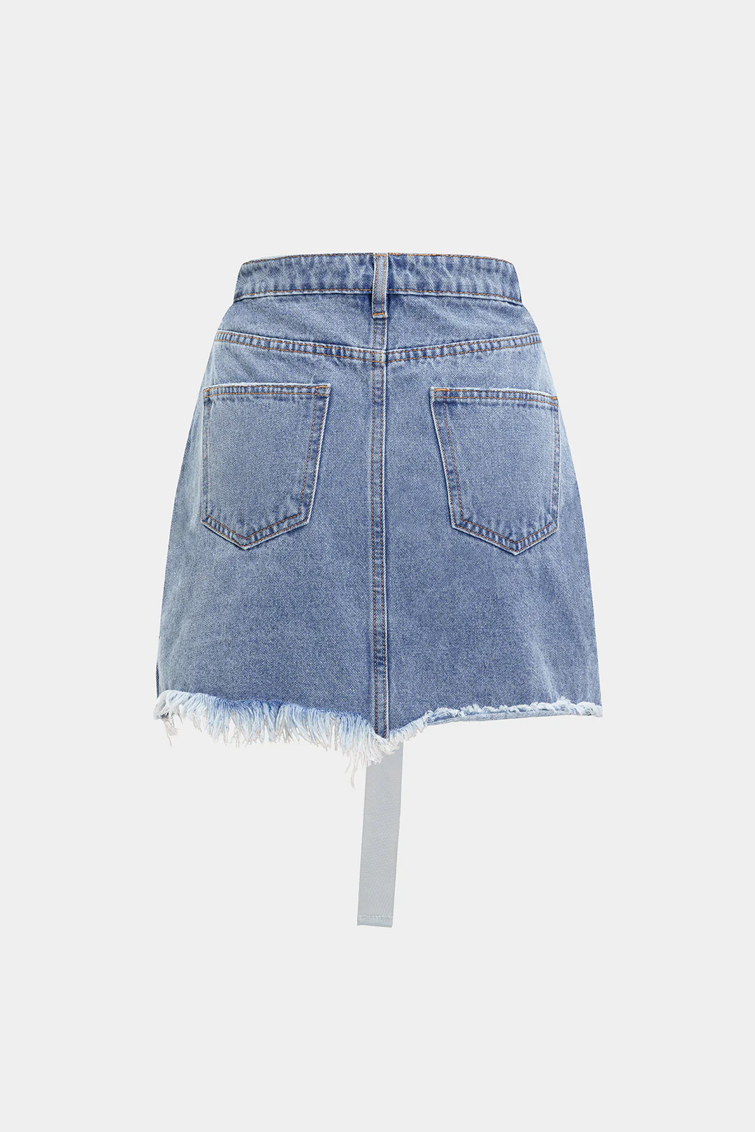 Denim Asymmetrical Ripped Frayed Skirt - Image 2