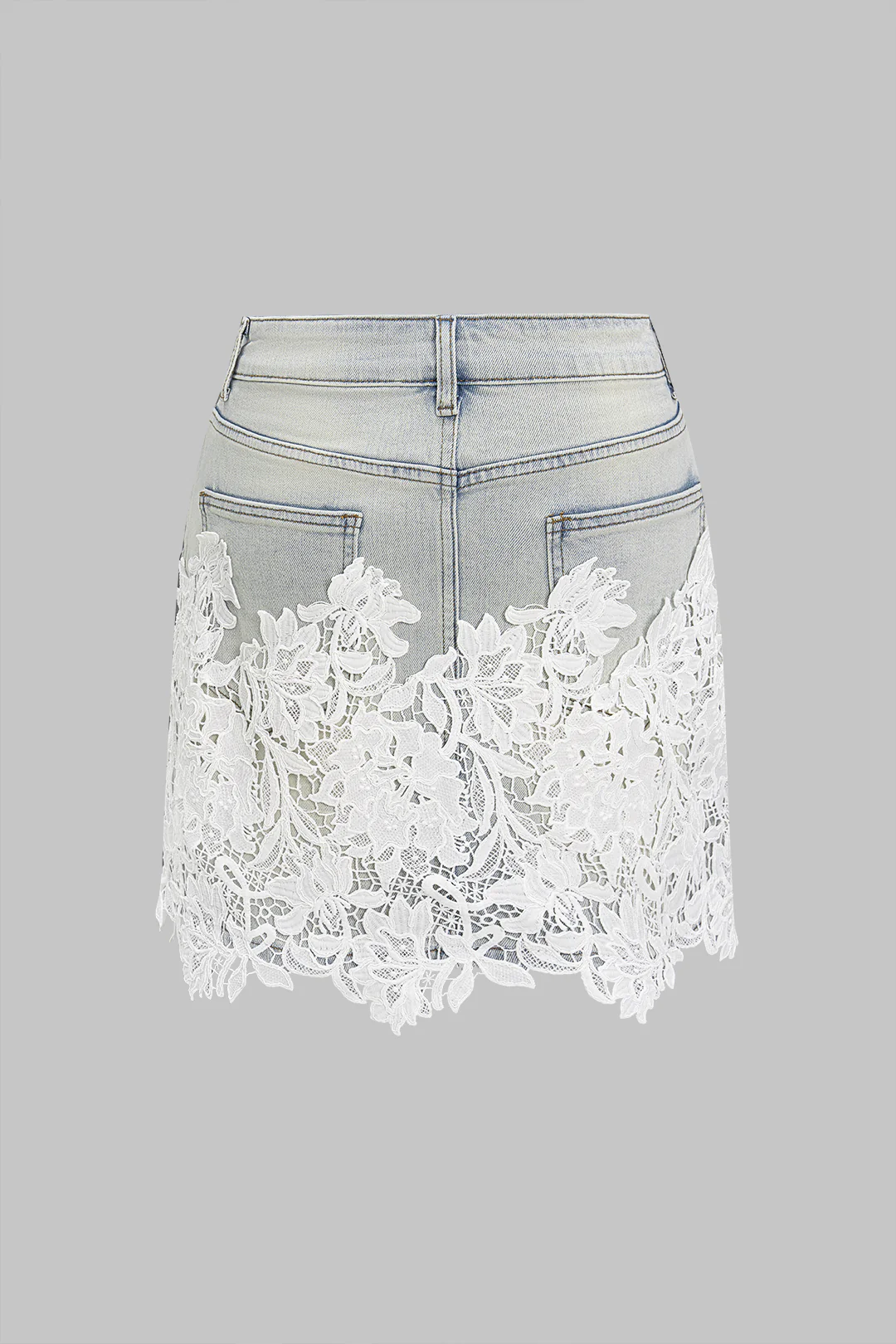 Denim High Waist Lace Patchwork Skirt - Image 2