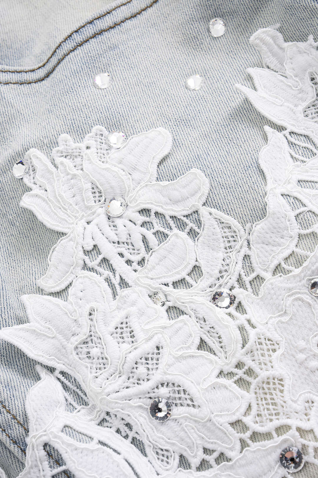 Denim High Waist Lace Patchwork Skirt - Image 3