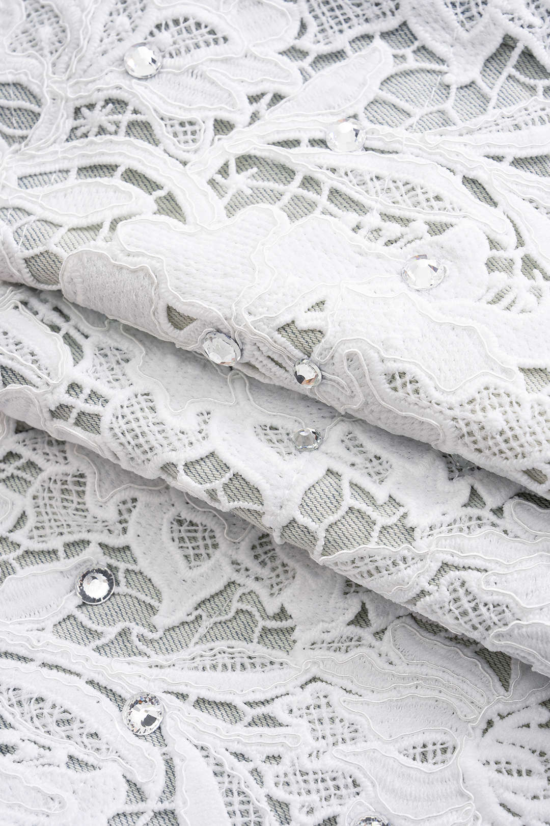 Denim High Waist Lace Patchwork Skirt - Image 4