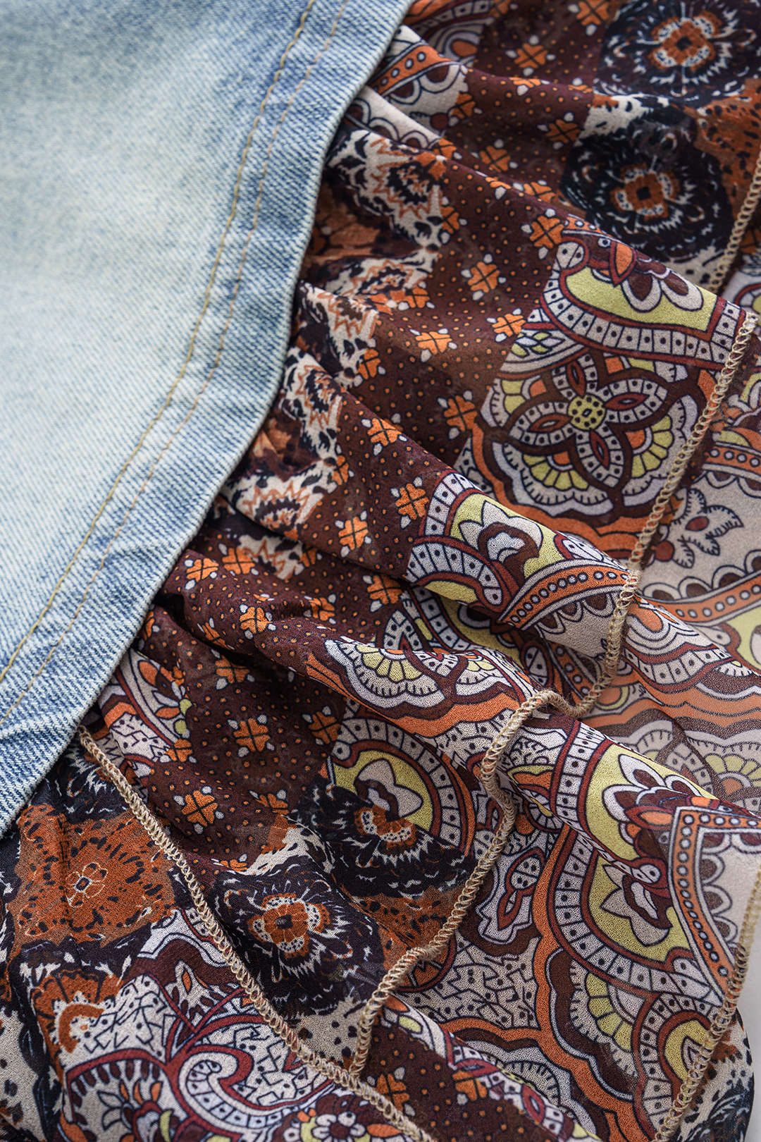 Denim Patchwork High Waist Skirt - Image 4