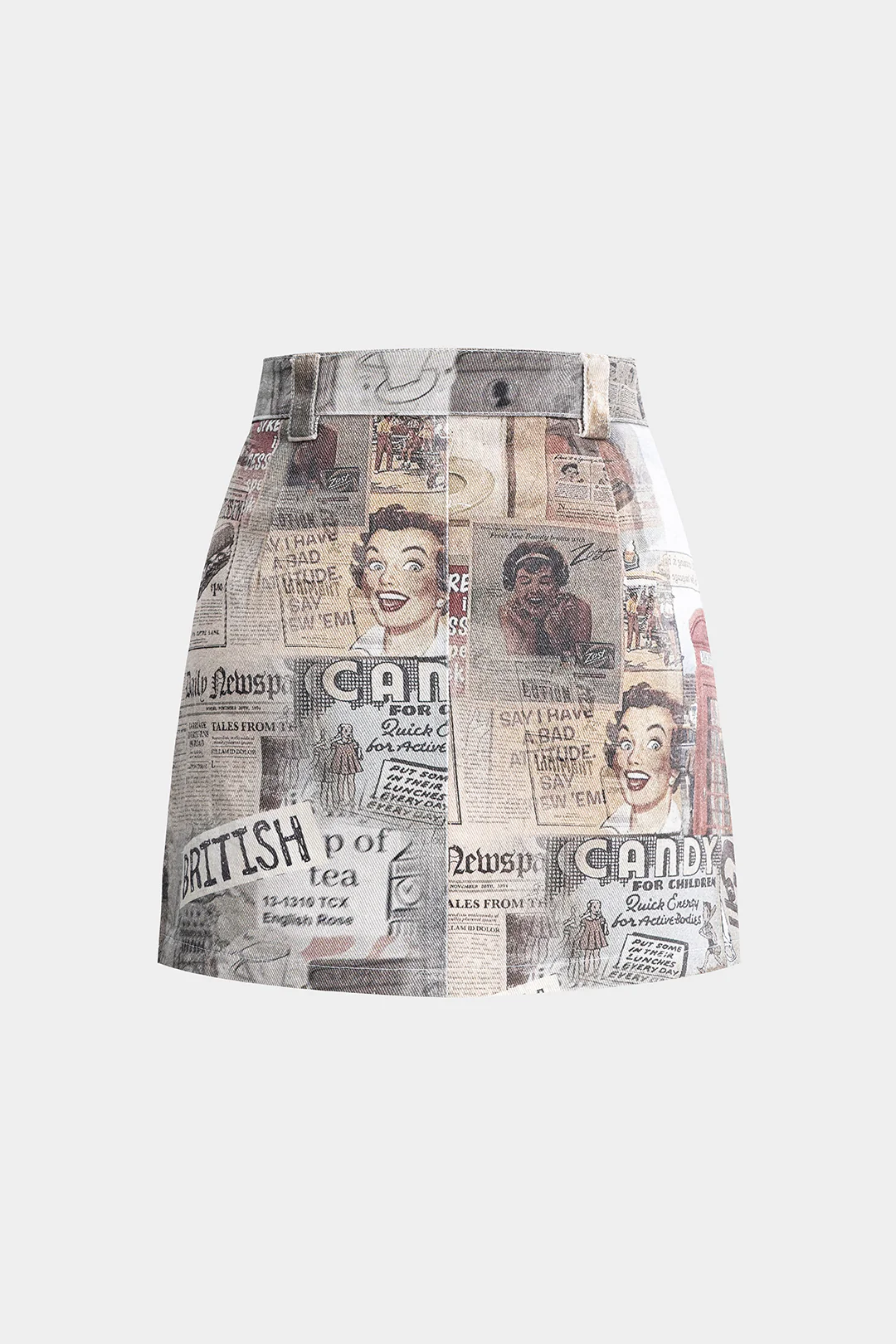 Retro Print Denim Rhinestone Skirt - Image 2