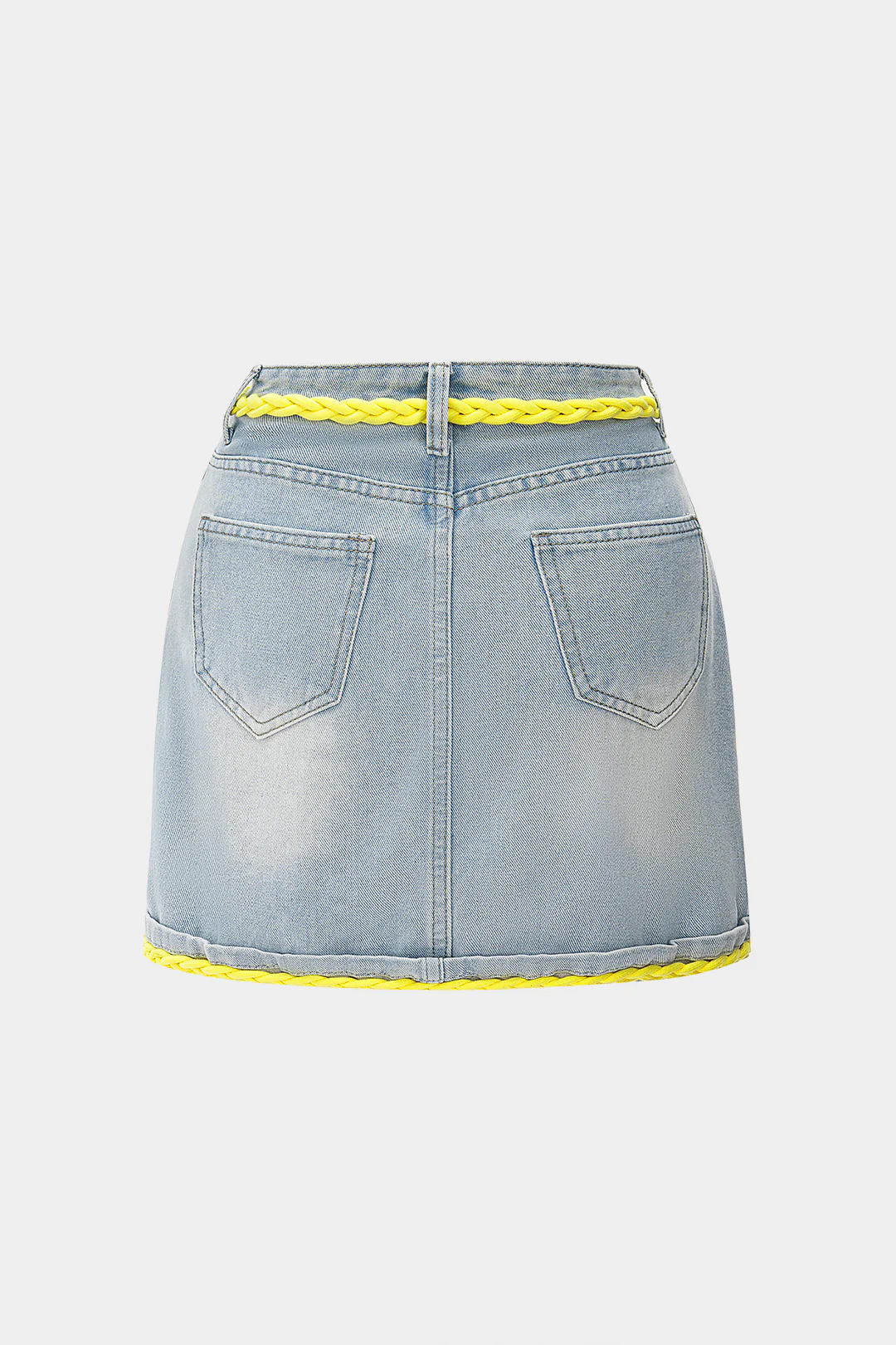 Denim Patchwork Shirred High Waist Skirt - Image 2