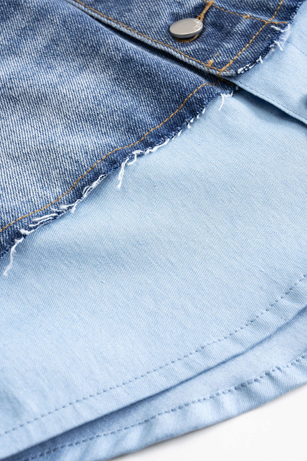 Denim Buttons Washed Ripped Patchwork Skirt - Image 4