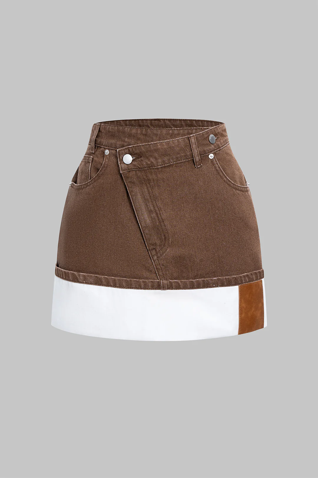 Denim Asymmetrical Patchwork Zipper Skirt - Image 6