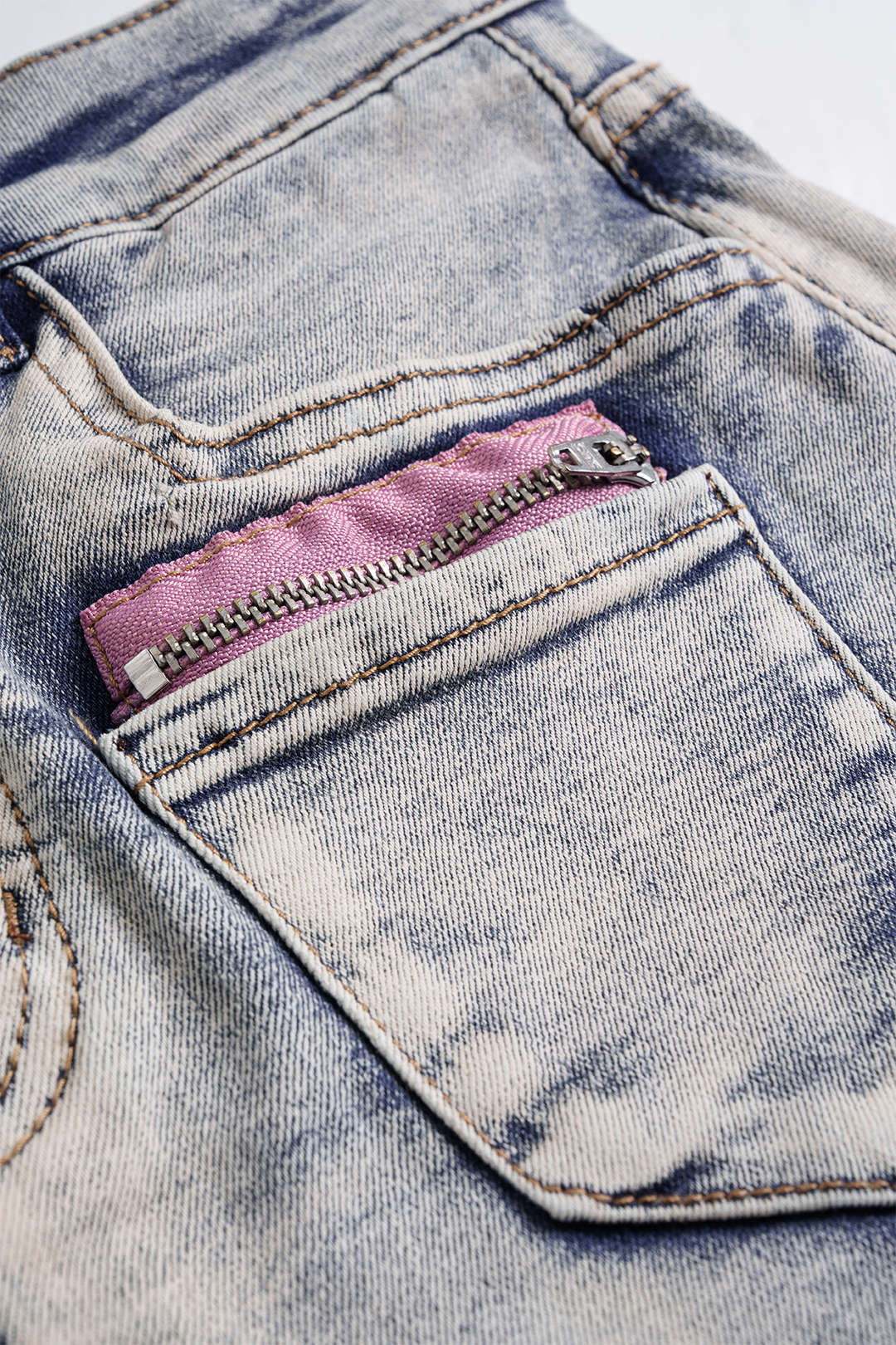 Denim Zipper Patchwork Washed Skirt - Image 3