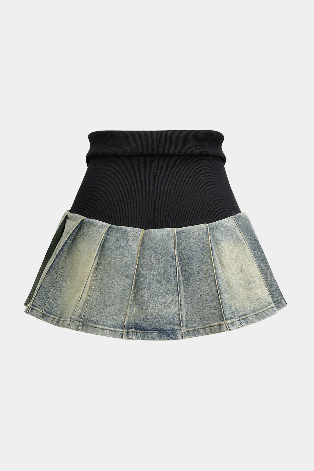Denim Patchwork Zipper Mini Skirt - Image 2
