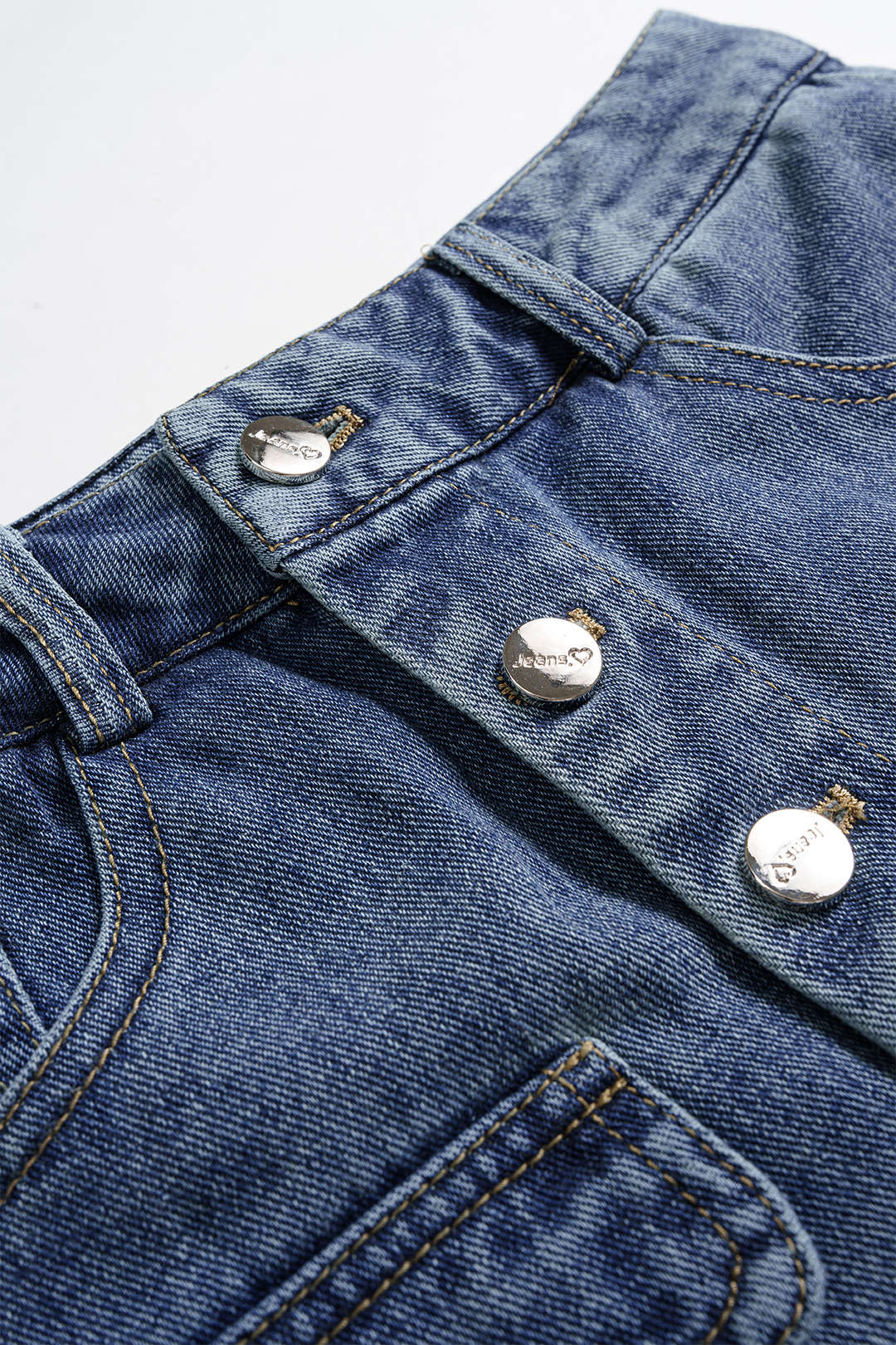Denim Button High Waist Skirt - Image 3