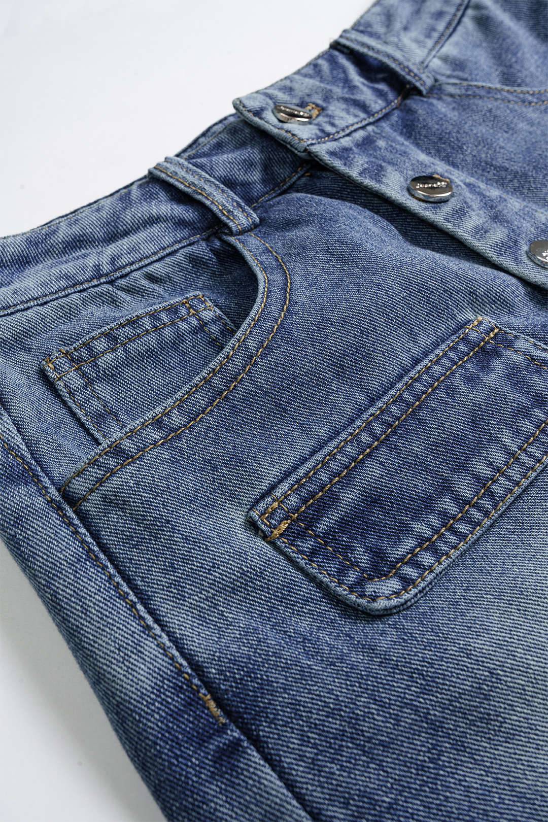 Denim Button High Waist Skirt - Image 4