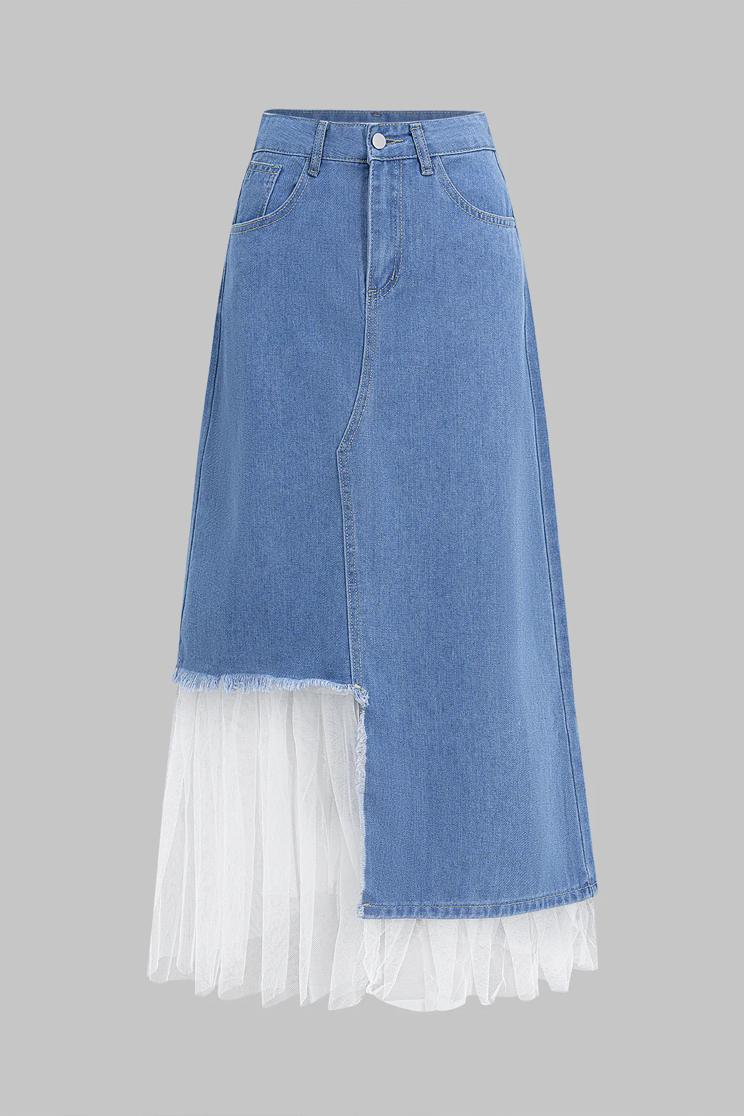 Denim Asymmetrical Patchwork High Waist Skirt