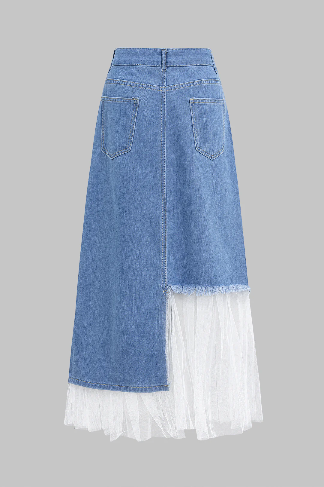 Denim Asymmetrical Patchwork High Waist Skirt - Image 2